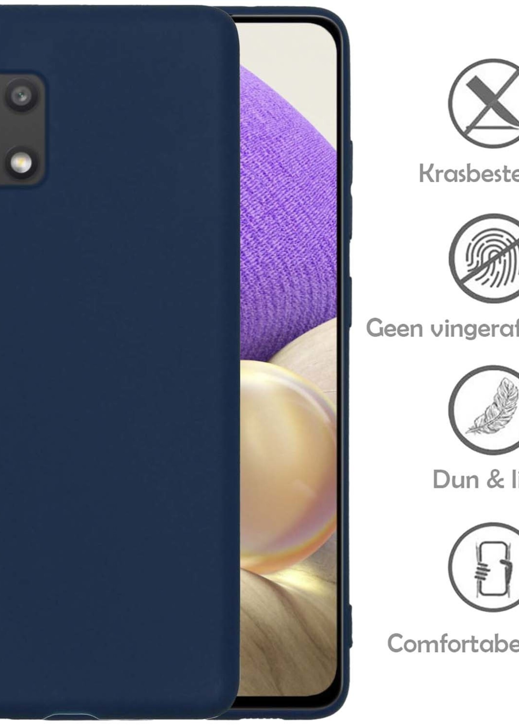 LUQ Hoesje Geschikt voor Samsung A32 4G Hoesje Siliconen Case Met 2x Screenprotector - Hoes Geschikt voor Samsung Galaxy A32 4G Hoes Siliconen - Donkerblauw
