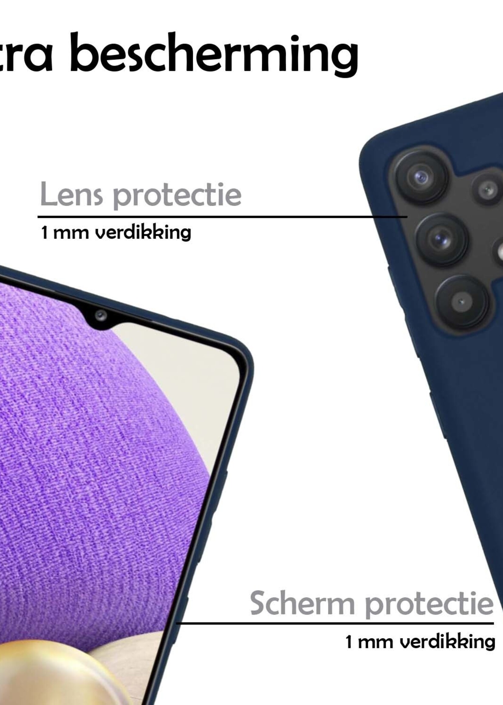 LUQ Hoesje Geschikt voor Samsung A32 4G Hoesje Siliconen Case Met 2x Screenprotector - Hoes Geschikt voor Samsung Galaxy A32 4G Hoes Siliconen - Donkerblauw