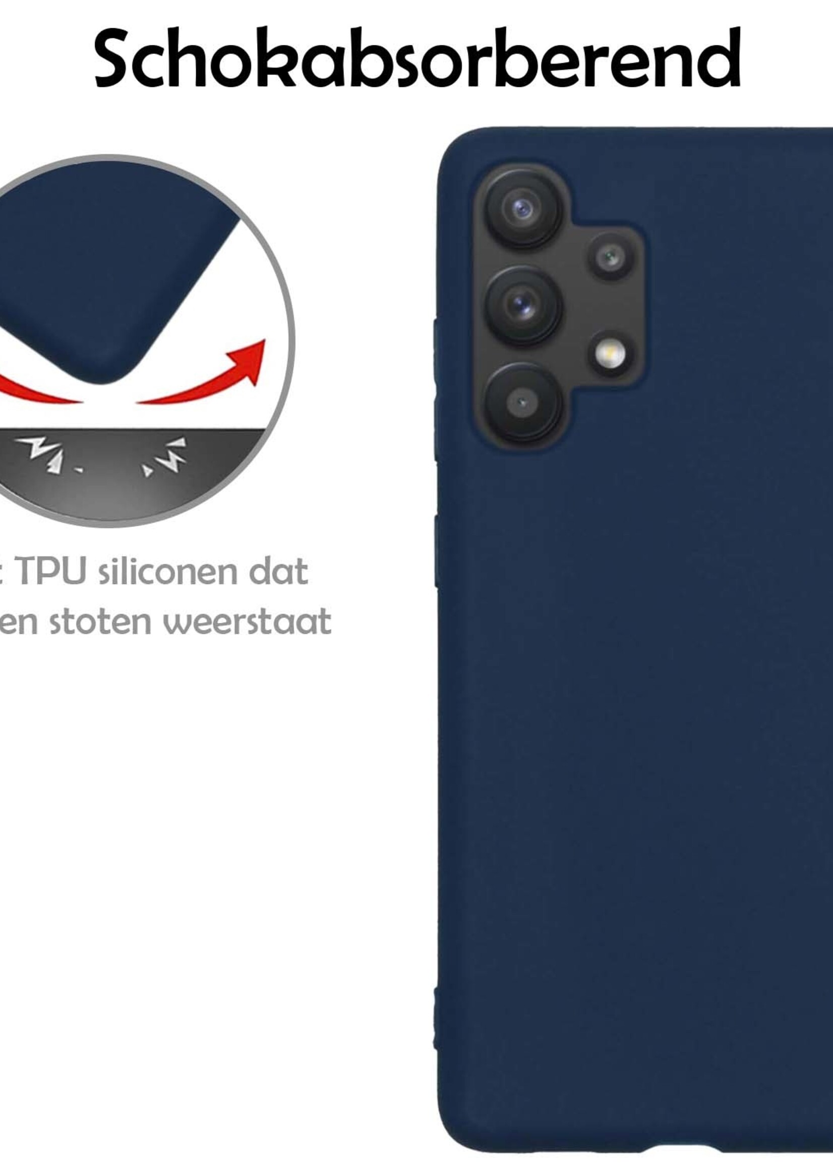 LUQ Hoesje Geschikt voor Samsung A32 4G Hoesje Siliconen Case Met 2x Screenprotector - Hoes Geschikt voor Samsung Galaxy A32 4G Hoes Siliconen - Donkerblauw