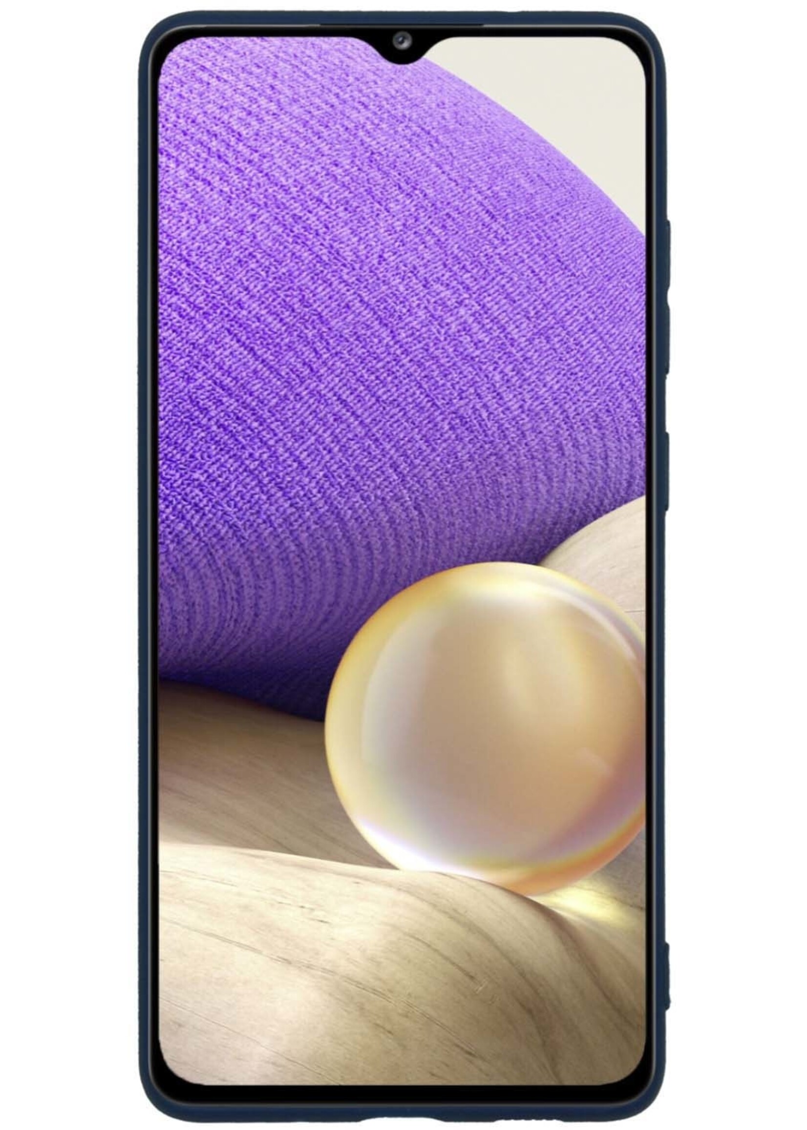 LUQ Hoesje Geschikt voor Samsung A32 4G Hoesje Siliconen Case Met 2x Screenprotector - Hoes Geschikt voor Samsung Galaxy A32 4G Hoes Siliconen - Donkerblauw