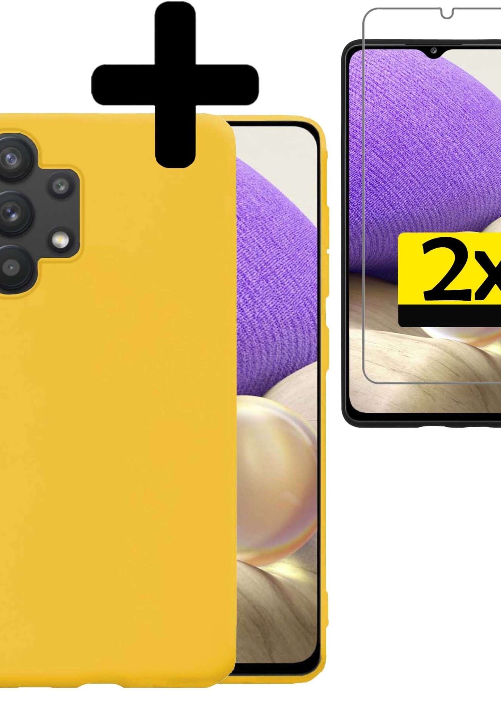 LUQ Hoesje Geschikt voor Samsung A32 4G Hoesje Siliconen Case Met 2x Screenprotector - Hoes Geschikt voor Samsung Galaxy A32 4G Hoes Siliconen - Geel