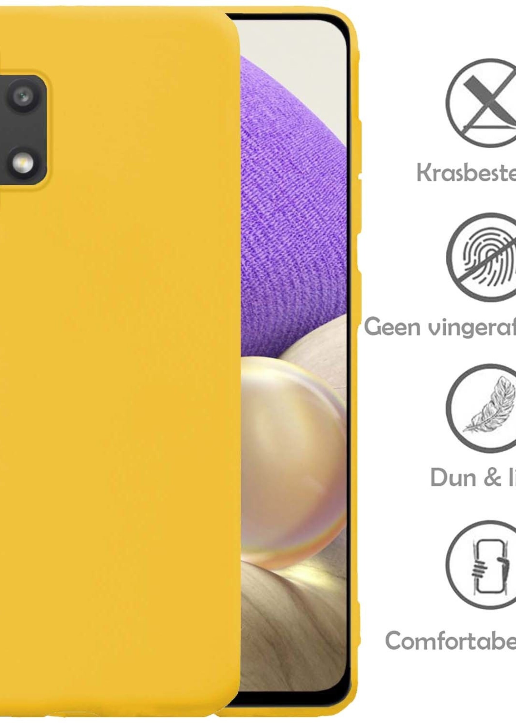 LUQ Hoesje Geschikt voor Samsung A32 4G Hoesje Siliconen Case Met 2x Screenprotector - Hoes Geschikt voor Samsung Galaxy A32 4G Hoes Siliconen - Geel