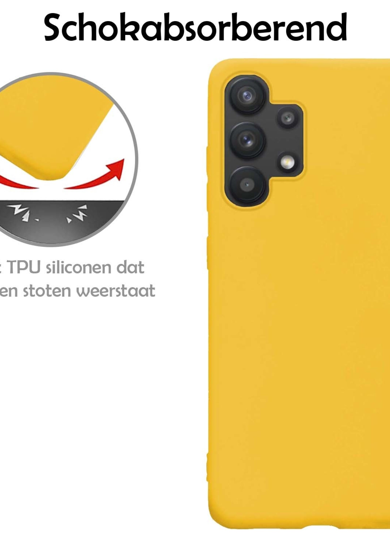 LUQ Hoesje Geschikt voor Samsung A32 4G Hoesje Siliconen Case Met 2x Screenprotector - Hoes Geschikt voor Samsung Galaxy A32 4G Hoes Siliconen - Geel