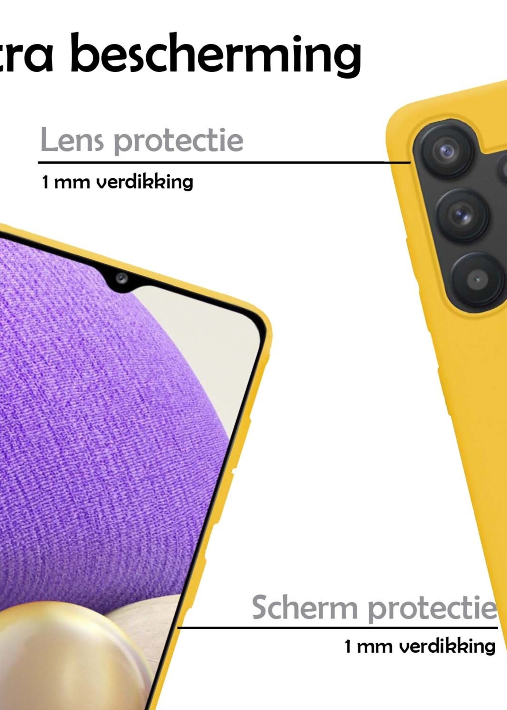 LUQ Hoesje Geschikt voor Samsung A32 4G Hoesje Siliconen Case Met 2x Screenprotector - Hoes Geschikt voor Samsung Galaxy A32 4G Hoes Siliconen - Geel