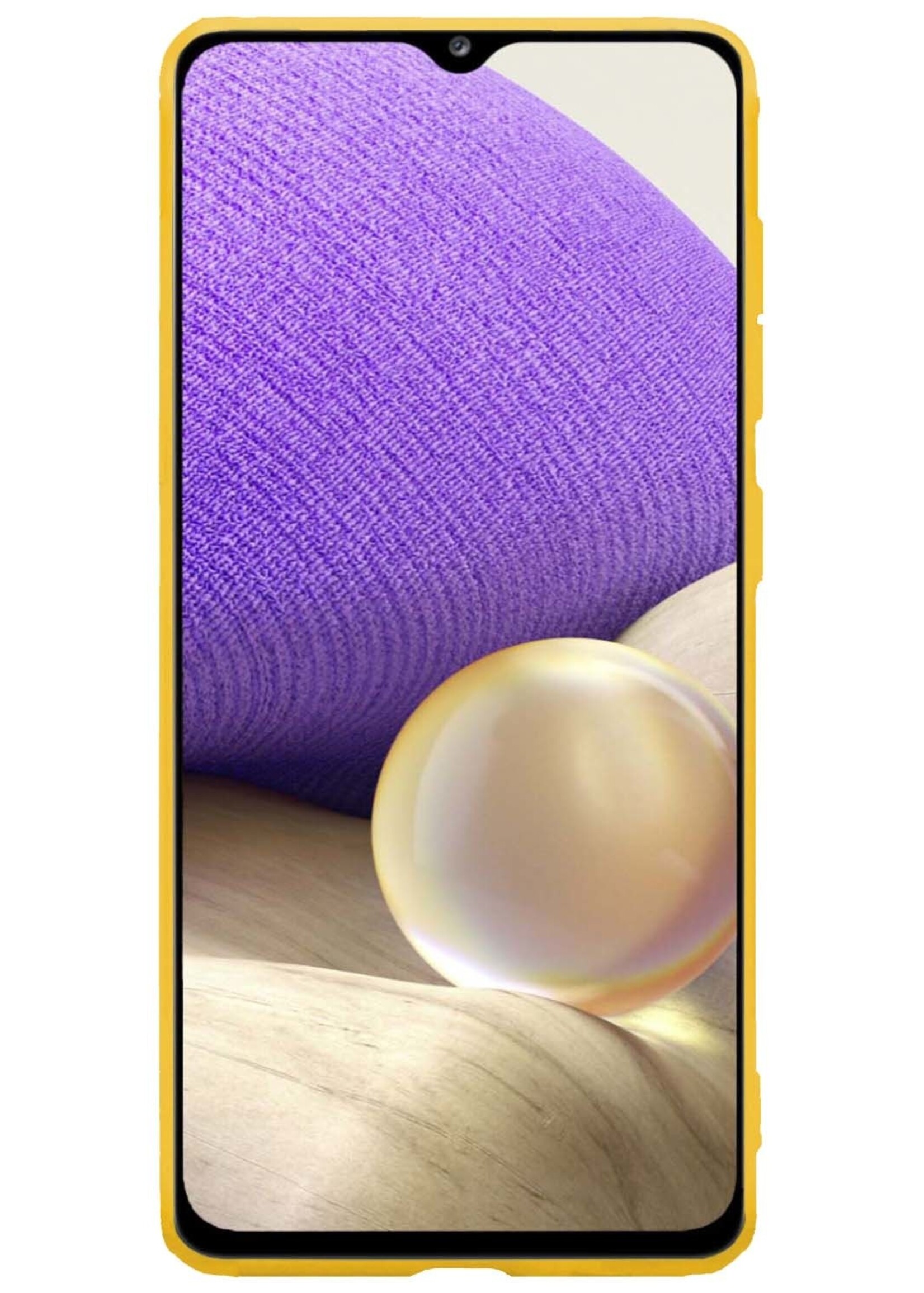 LUQ Hoesje Geschikt voor Samsung A32 4G Hoesje Siliconen Case Met 2x Screenprotector - Hoes Geschikt voor Samsung Galaxy A32 4G Hoes Siliconen - Geel