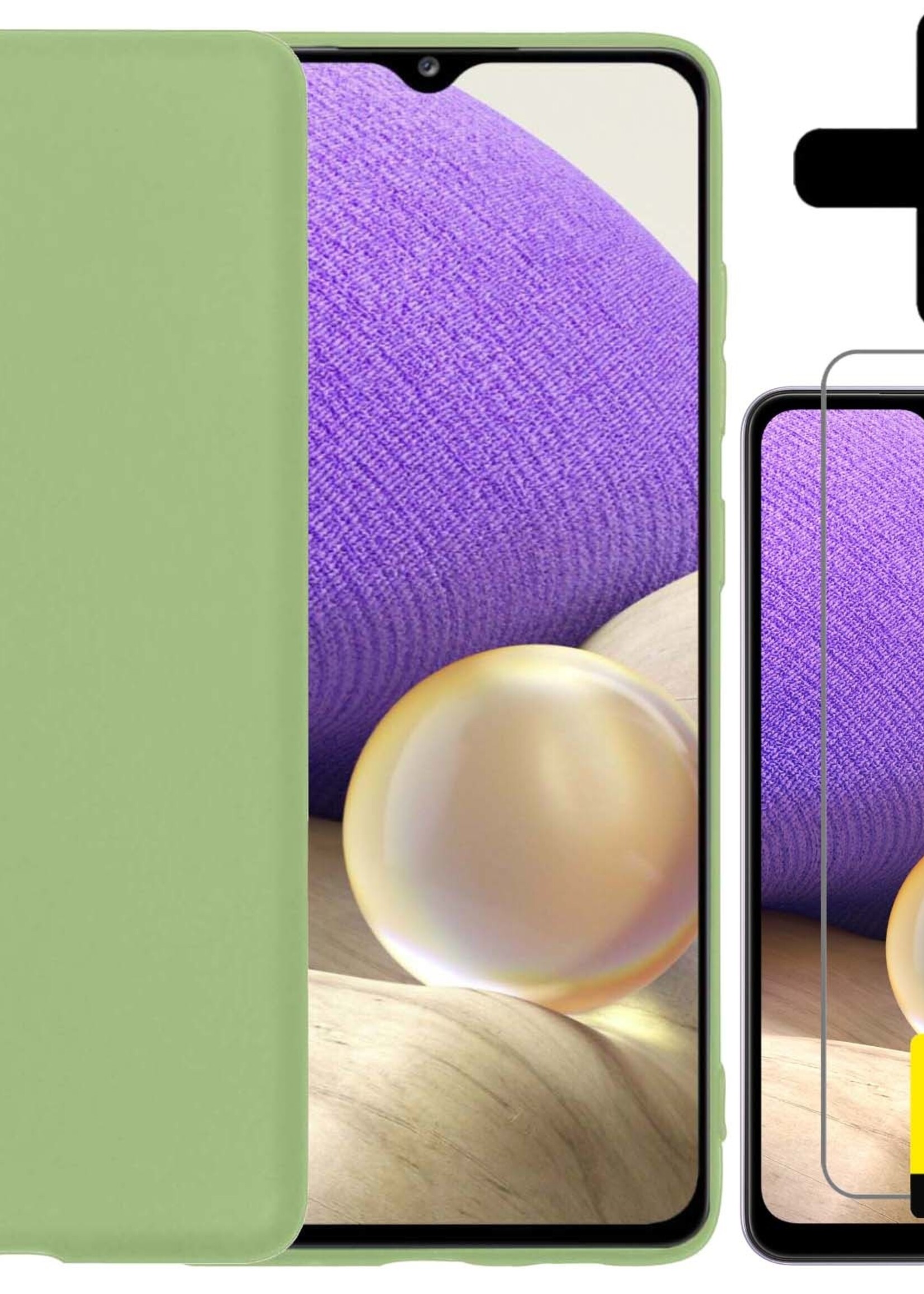 LUQ Hoesje Geschikt voor Samsung A32 4G Hoesje Siliconen Case Met 2x Screenprotector - Hoes Geschikt voor Samsung Galaxy A32 4G Hoes Siliconen - Groen