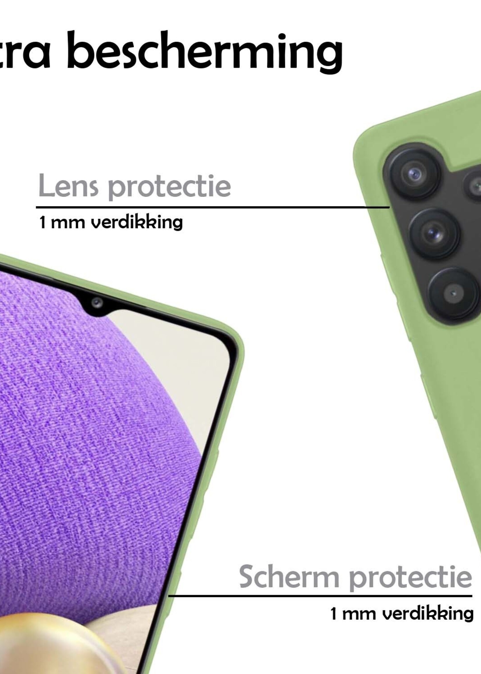 LUQ Hoesje Geschikt voor Samsung A32 4G Hoesje Siliconen Case Met 2x Screenprotector - Hoes Geschikt voor Samsung Galaxy A32 4G Hoes Siliconen - Groen