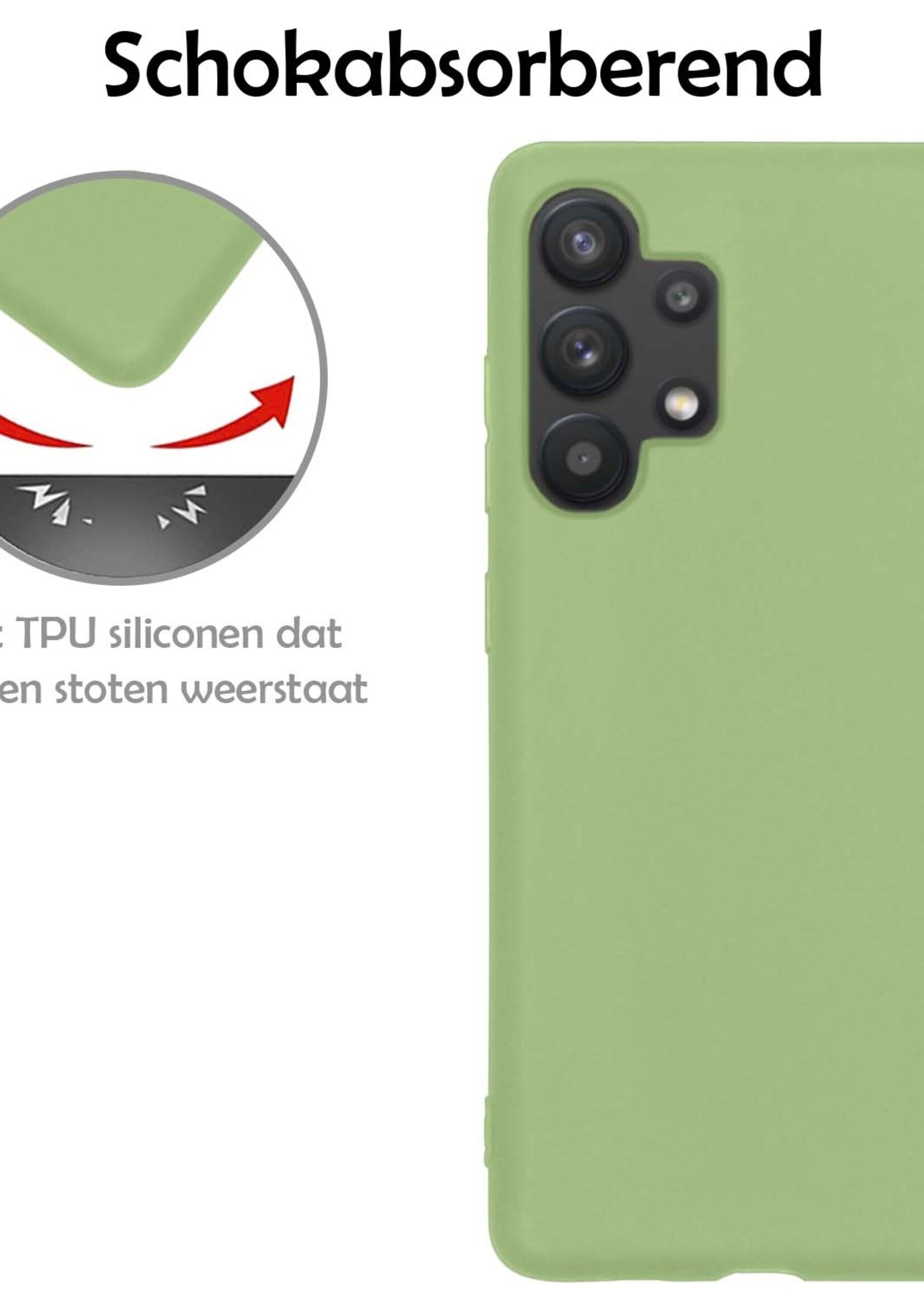 LUQ Hoesje Geschikt voor Samsung A32 4G Hoesje Siliconen Case Met 2x Screenprotector - Hoes Geschikt voor Samsung Galaxy A32 4G Hoes Siliconen - Groen