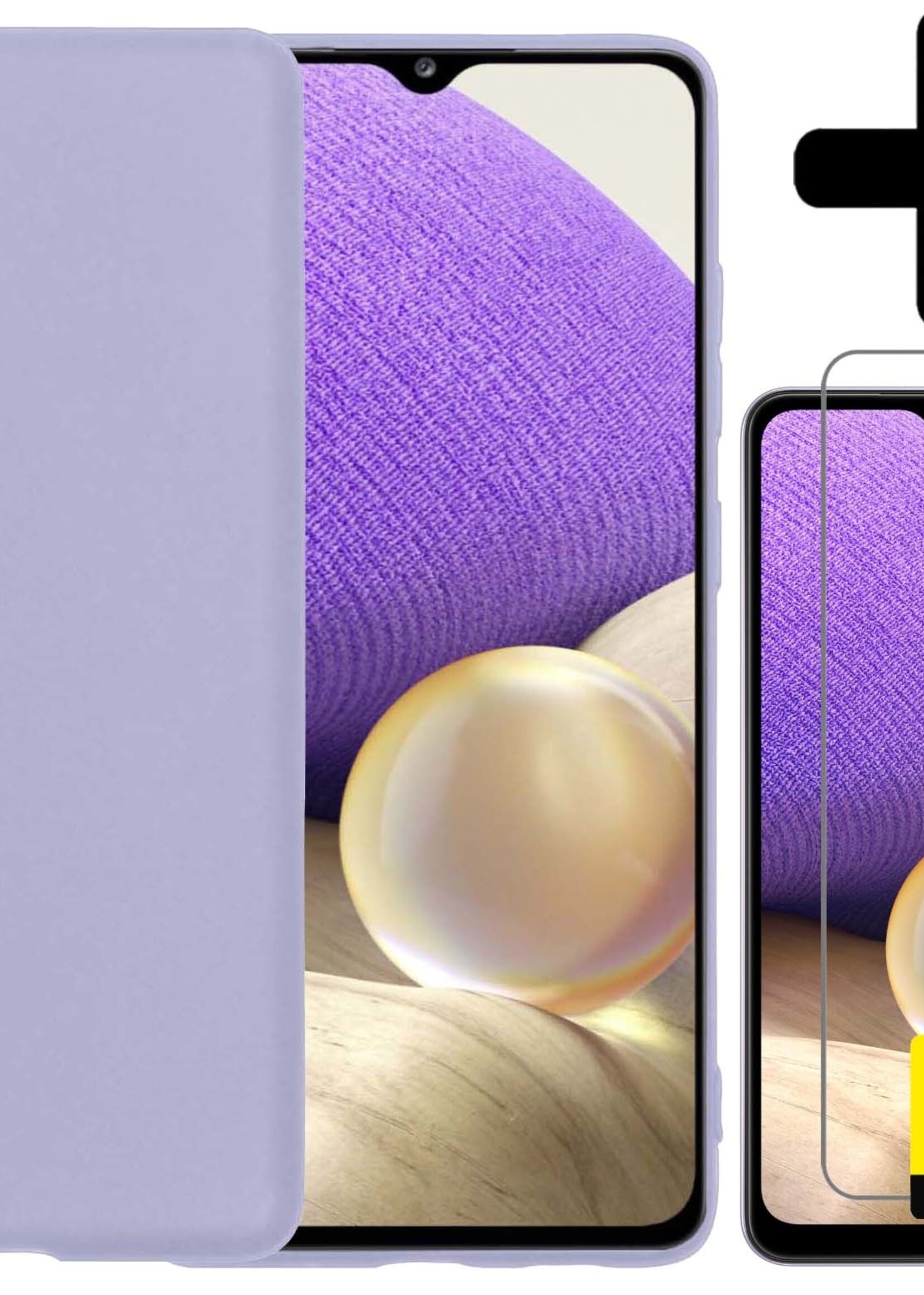 LUQ Hoesje Geschikt voor Samsung A32 4G Hoesje Siliconen Case Met 2x Screenprotector - Hoes Geschikt voor Samsung Galaxy A32 4G Hoes Siliconen - Lila