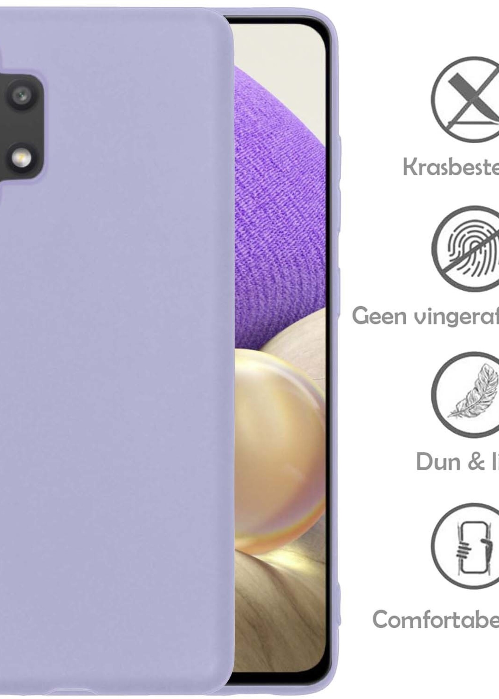 LUQ Hoesje Geschikt voor Samsung A32 4G Hoesje Siliconen Case Met 2x Screenprotector - Hoes Geschikt voor Samsung Galaxy A32 4G Hoes Siliconen - Lila