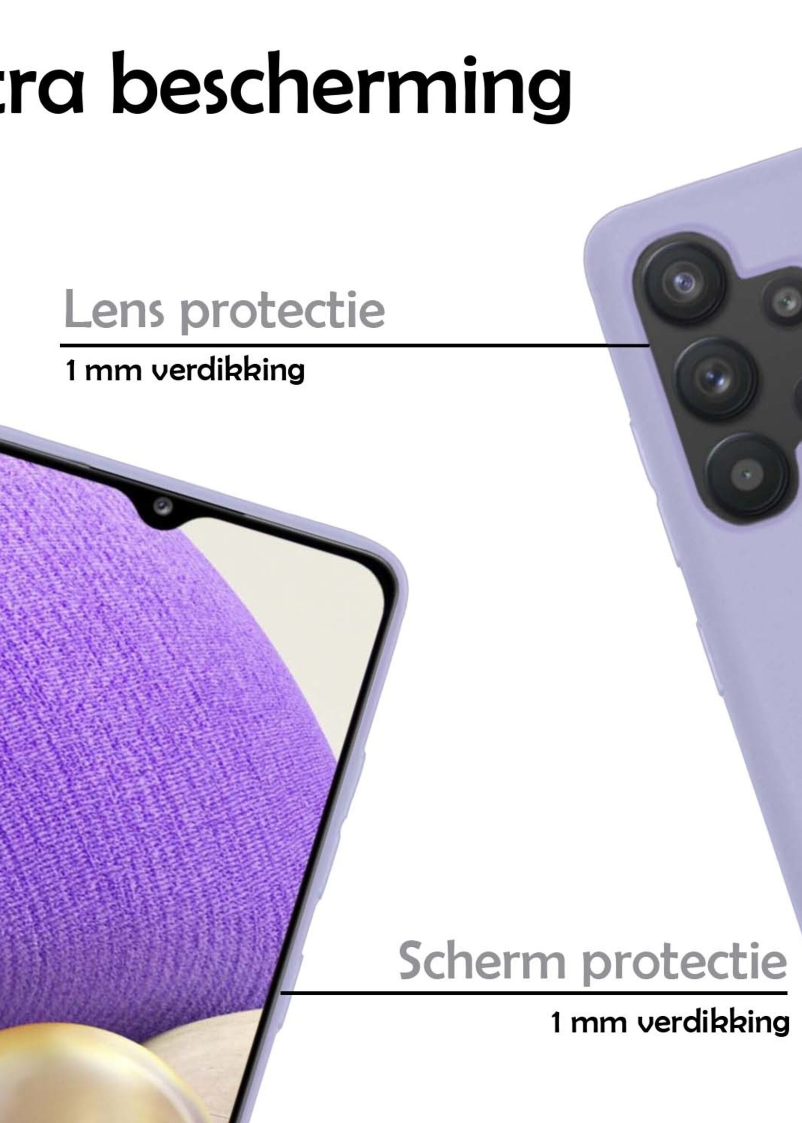 LUQ Hoesje Geschikt voor Samsung A32 4G Hoesje Siliconen Case Met 2x Screenprotector - Hoes Geschikt voor Samsung Galaxy A32 4G Hoes Siliconen - Lila