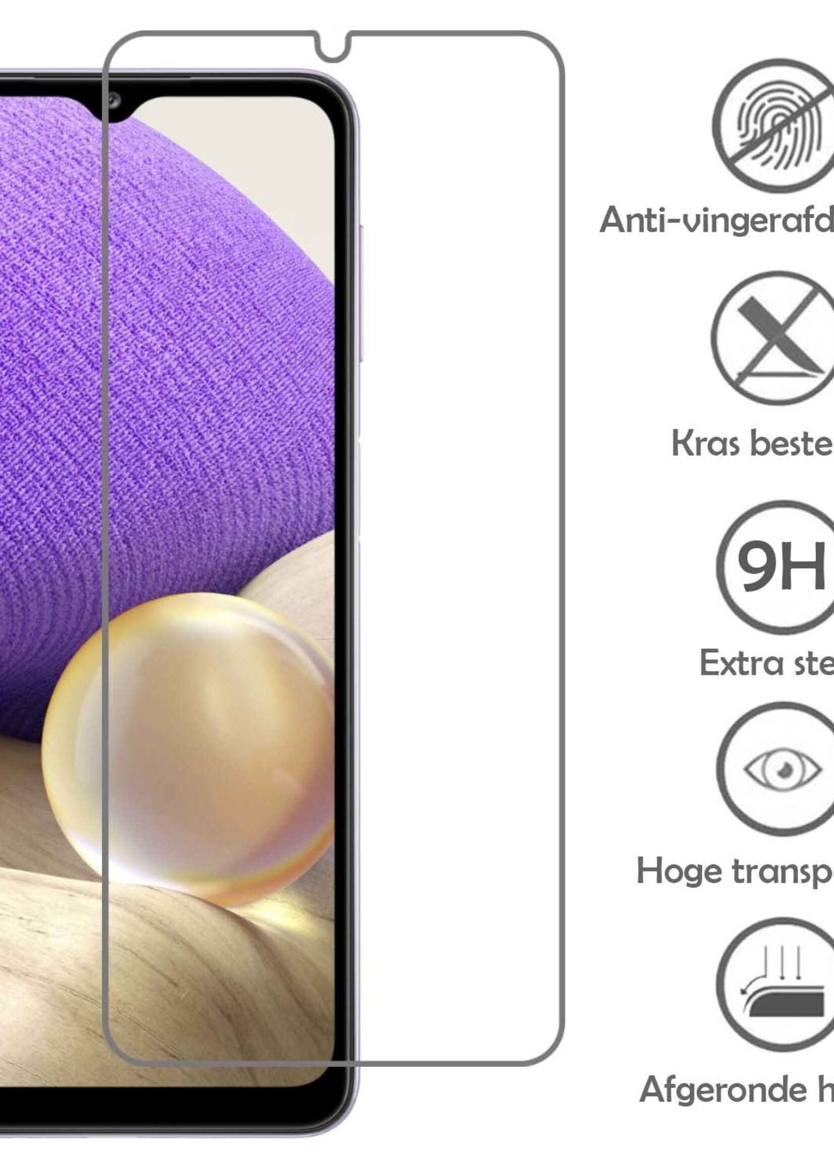 LUQ Hoesje Geschikt voor Samsung A32 4G Hoesje Siliconen Case Met 2x Screenprotector - Hoes Geschikt voor Samsung Galaxy A32 4G Hoes Siliconen - Lila