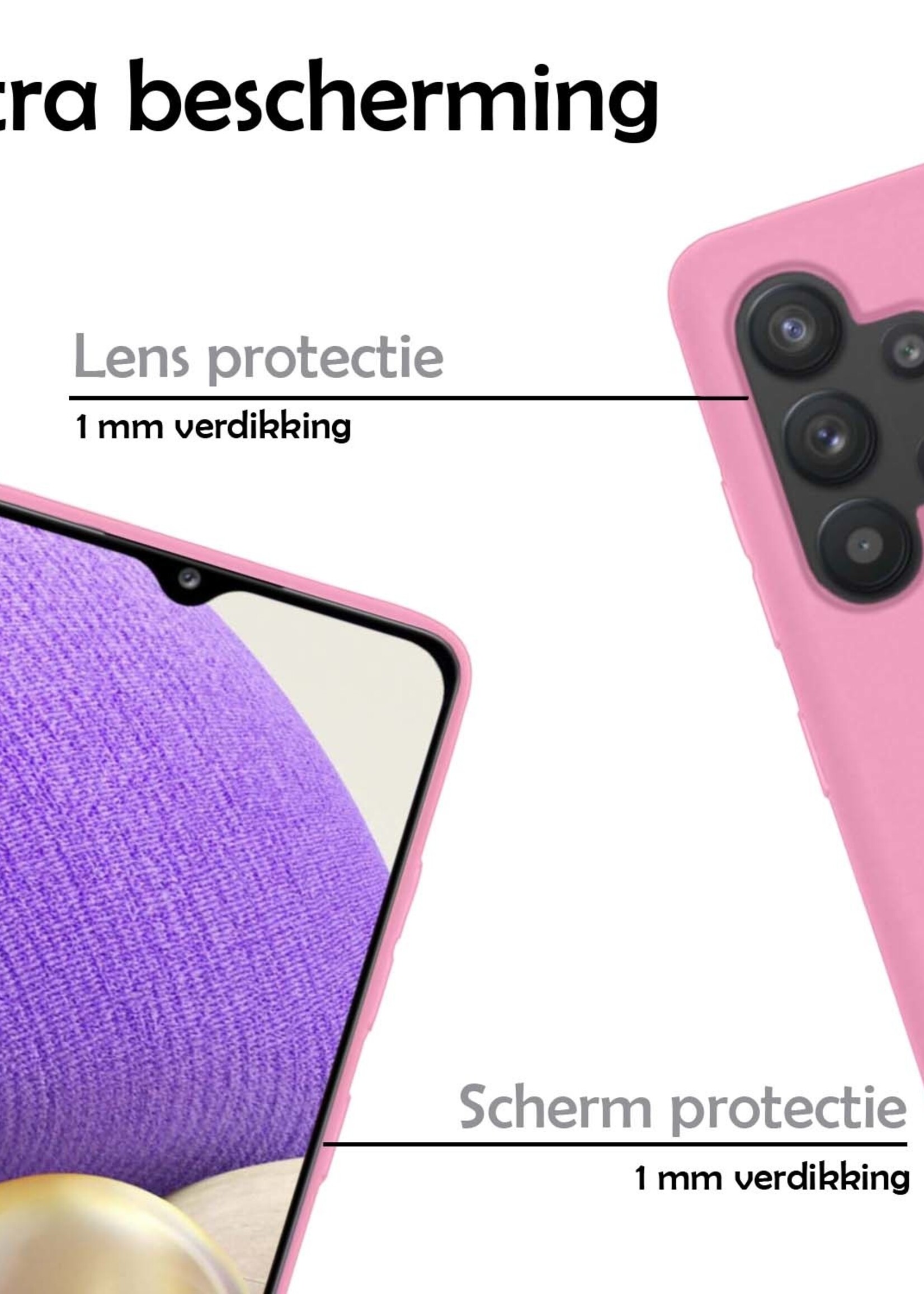 LUQ Hoesje Geschikt voor Samsung A32 4G Hoesje Siliconen Case Met 2x Screenprotector - Hoes Geschikt voor Samsung Galaxy A32 4G Hoes Siliconen - Lichtroze