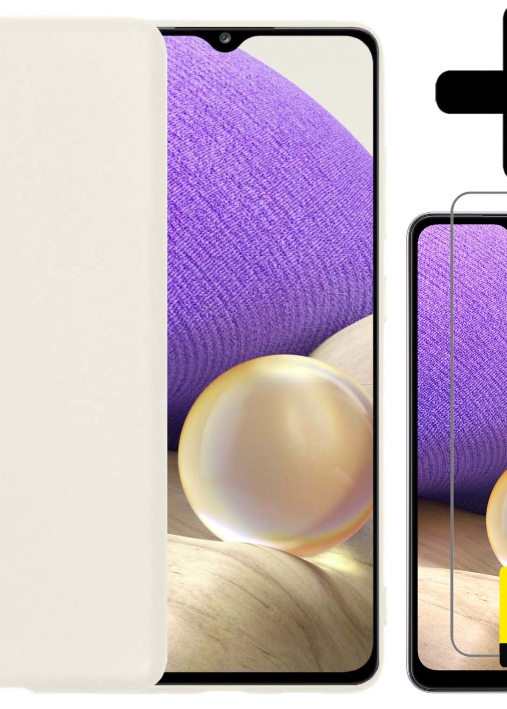 LUQ Hoesje Geschikt voor Samsung A32 4G Hoesje Siliconen Case Met 2x Screenprotector - Hoes Geschikt voor Samsung Galaxy A32 4G Hoes Siliconen - Wit
