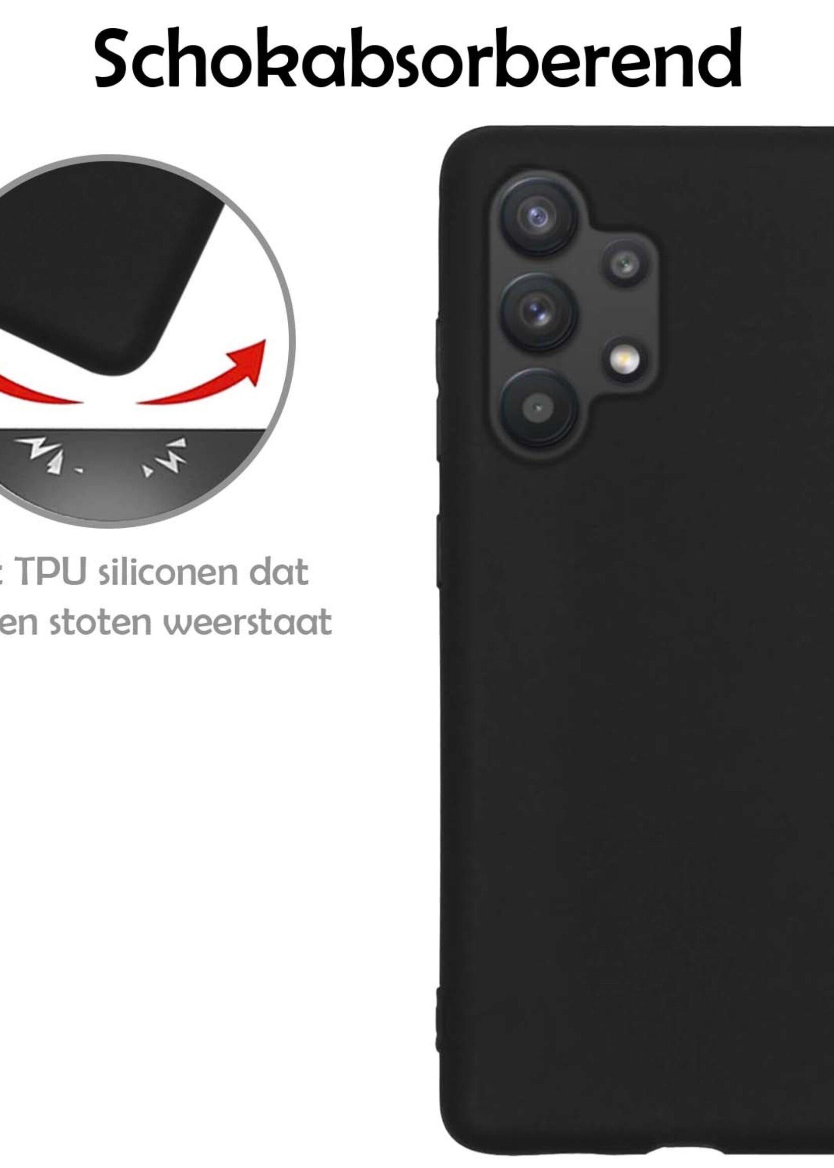 LUQ Hoesje Geschikt voor Samsung A32 4G Hoesje Siliconen Case Met 2x Screenprotector - Hoes Geschikt voor Samsung Galaxy A32 4G Hoes Siliconen - Zwart