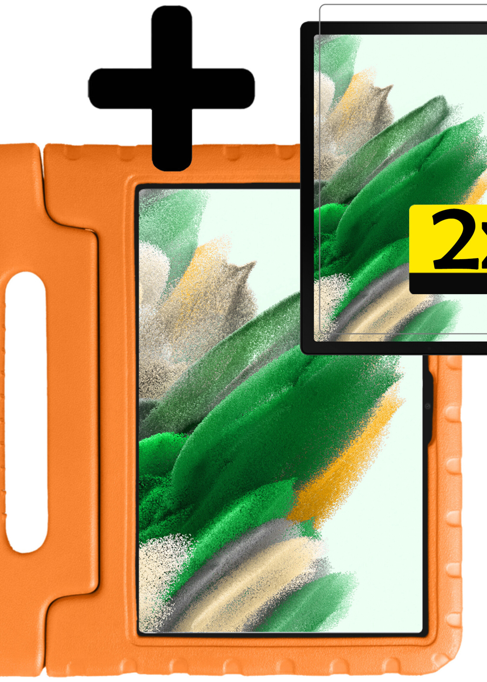 LUQ Hoes Geschikt voor Samsung Galaxy Tab A8 Hoes Kinder Hoesje Kids Case Kinderhoes Shockproof Met 2x Screenprotector - Hoesje Geschikt voor Samsung Tab A8 Hoesje Kidscase - Oranje