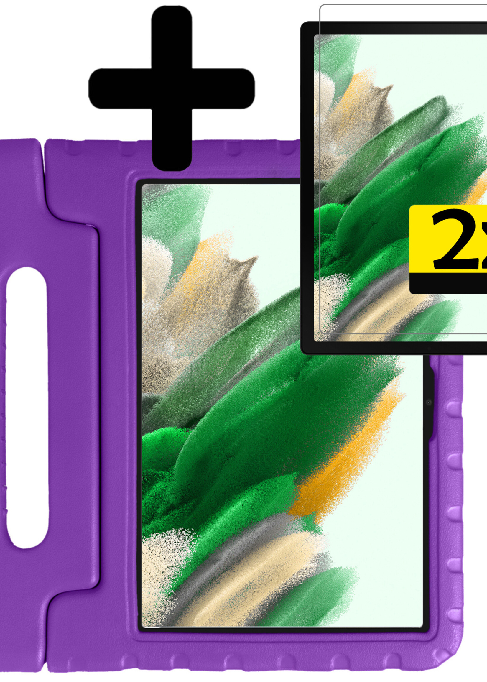 LUQ Hoes Geschikt voor Samsung Galaxy Tab A8 Hoes Kinder Hoesje Kids Case Kinderhoes Shockproof Met 2x Screenprotector - Hoesje Geschikt voor Samsung Tab A8 Hoesje Kidscase - Paars