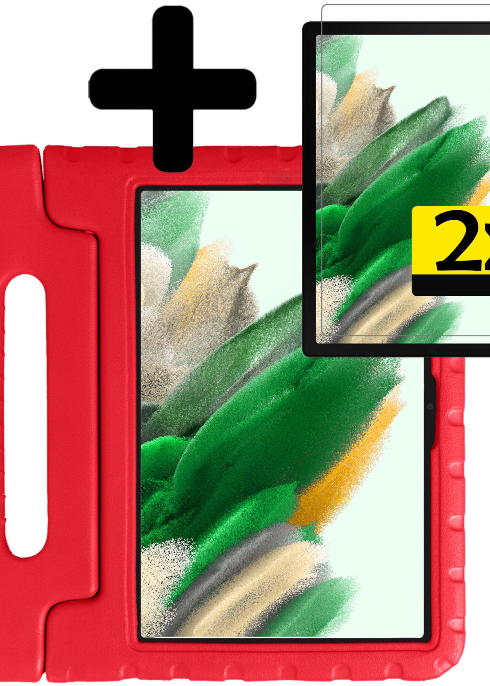 LUQ Hoes Geschikt voor Samsung Galaxy Tab A8 Hoes Kinder Hoesje Kids Case Kinderhoes Shockproof Met 2x Screenprotector - Hoesje Geschikt voor Samsung Tab A8 Hoesje Kidscase - Rood