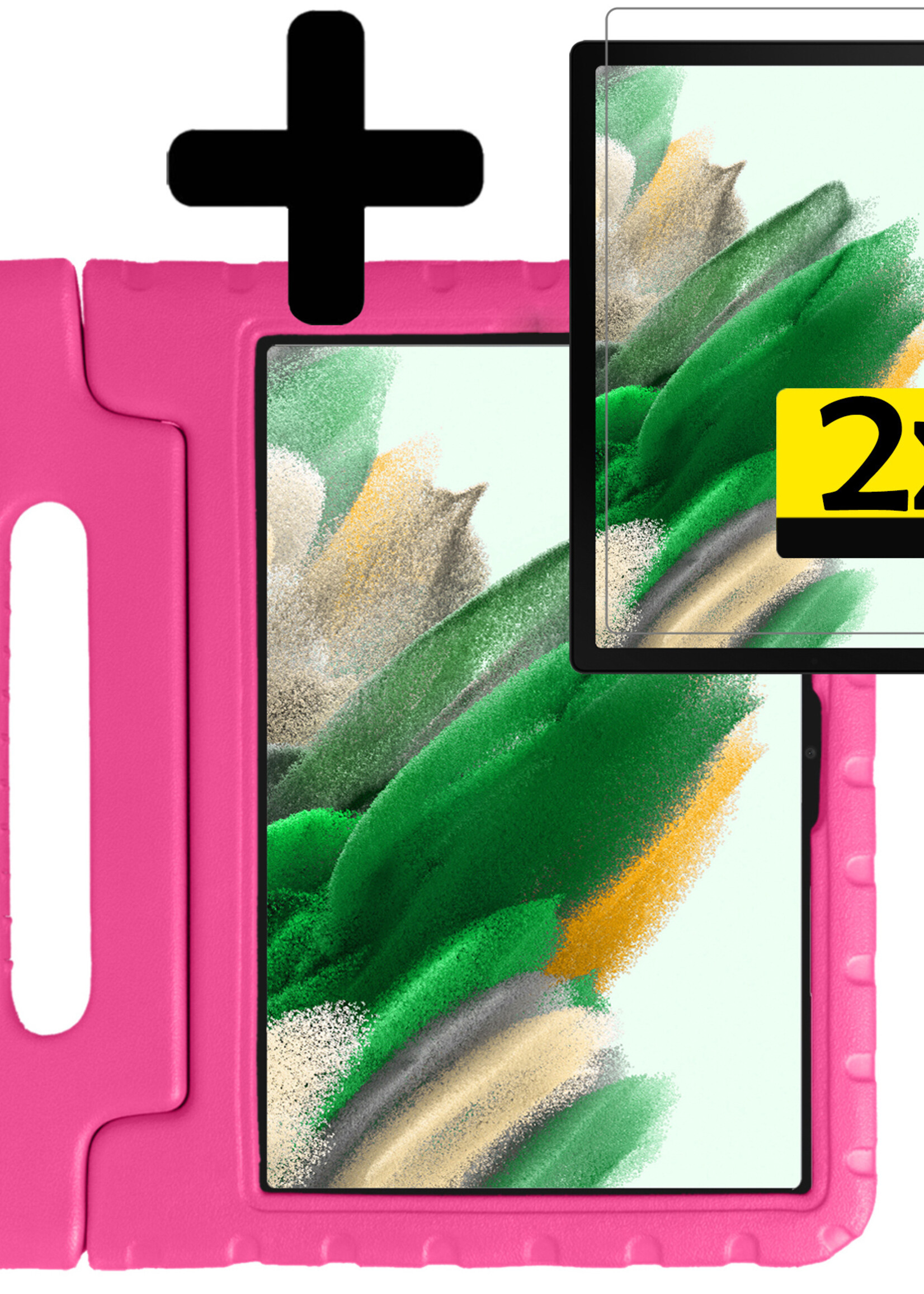 Hoes Geschikt voor Samsung Galaxy Tab A8 Hoes Kinder Hoesje Kids Case Kinderhoes Shockproof Met 2x Screenprotector - Hoesje Geschikt voor Samsung Tab A8 Hoesje Kidscase - Roze
