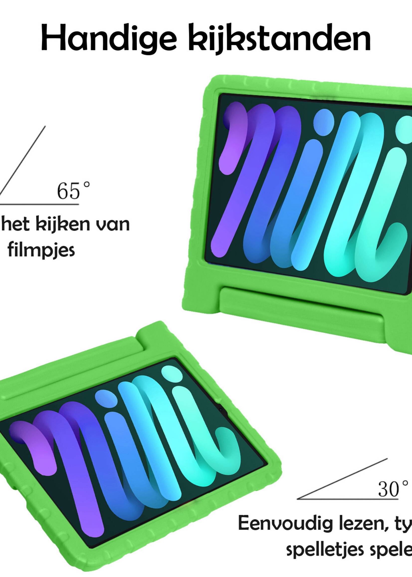 LUQ Hoes Geschikt voor iPad Mini 6 Hoes Kinder Hoesje Kids Case Kinderhoes Shockproof - Hoesje Geschikt voor iPad Mini 6 Hoesje Kidscase - Groen