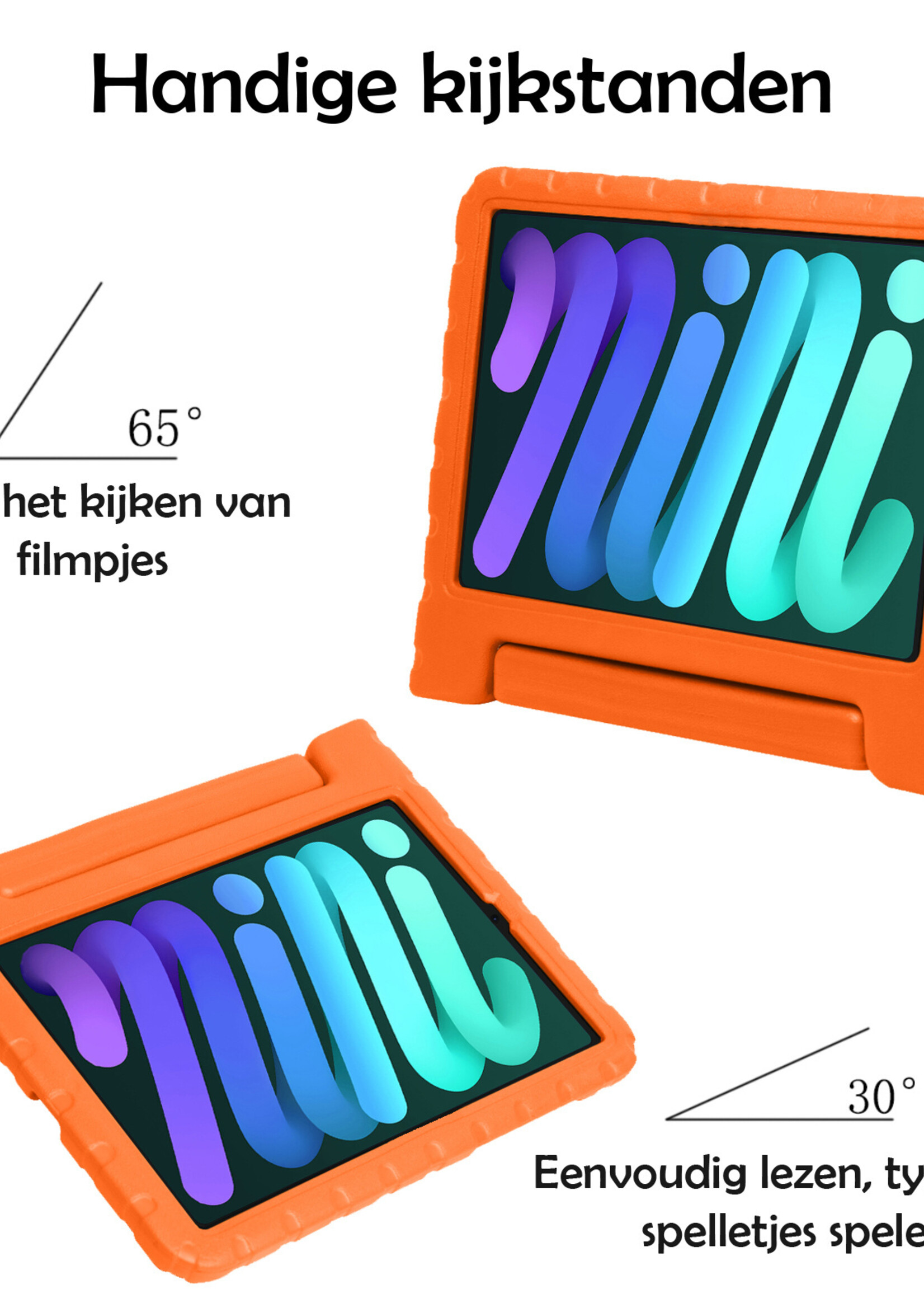LUQ Hoes Geschikt voor iPad Mini 6 Hoes Kinder Hoesje Kids Case Kinderhoes Shockproof - Hoesje Geschikt voor iPad Mini 6 Hoesje Kidscase - Oranje