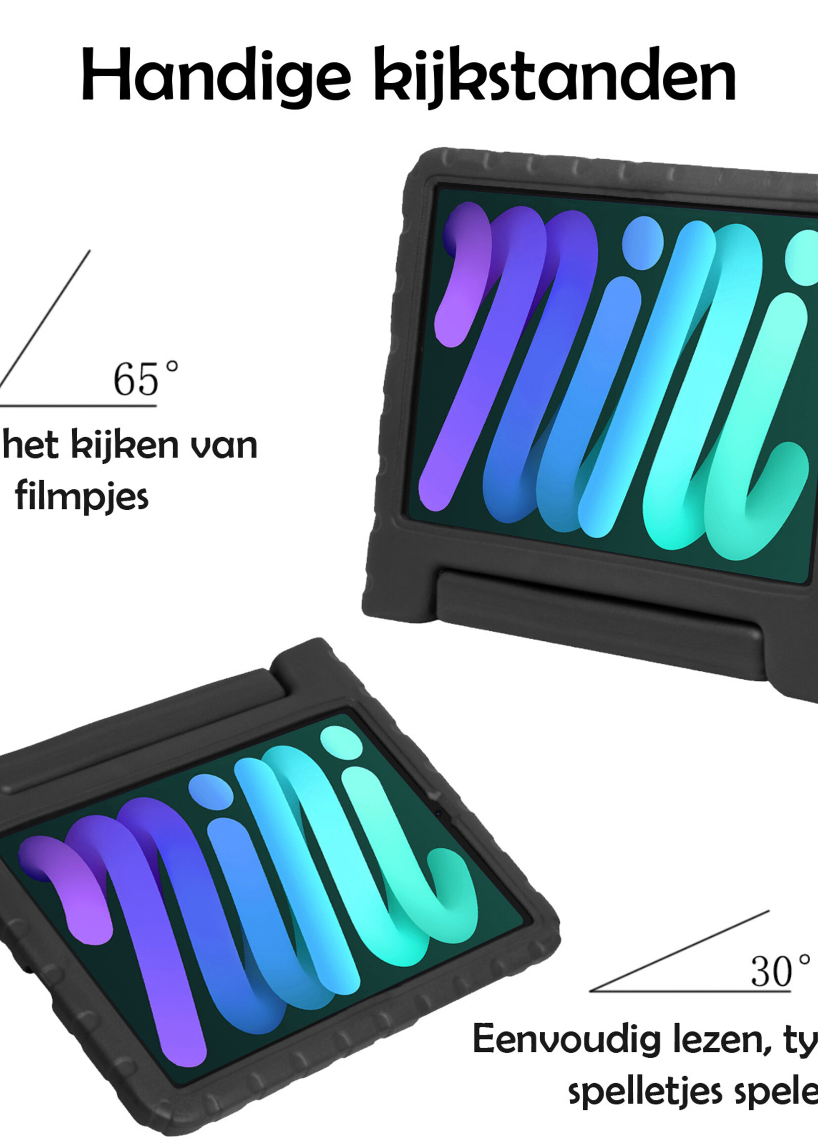 LUQ Hoes Geschikt voor iPad Mini 6 Hoes Kinder Hoesje Kids Case Kinderhoes Shockproof - Hoesje Geschikt voor iPad Mini 6 Hoesje Kidscase - Zwart