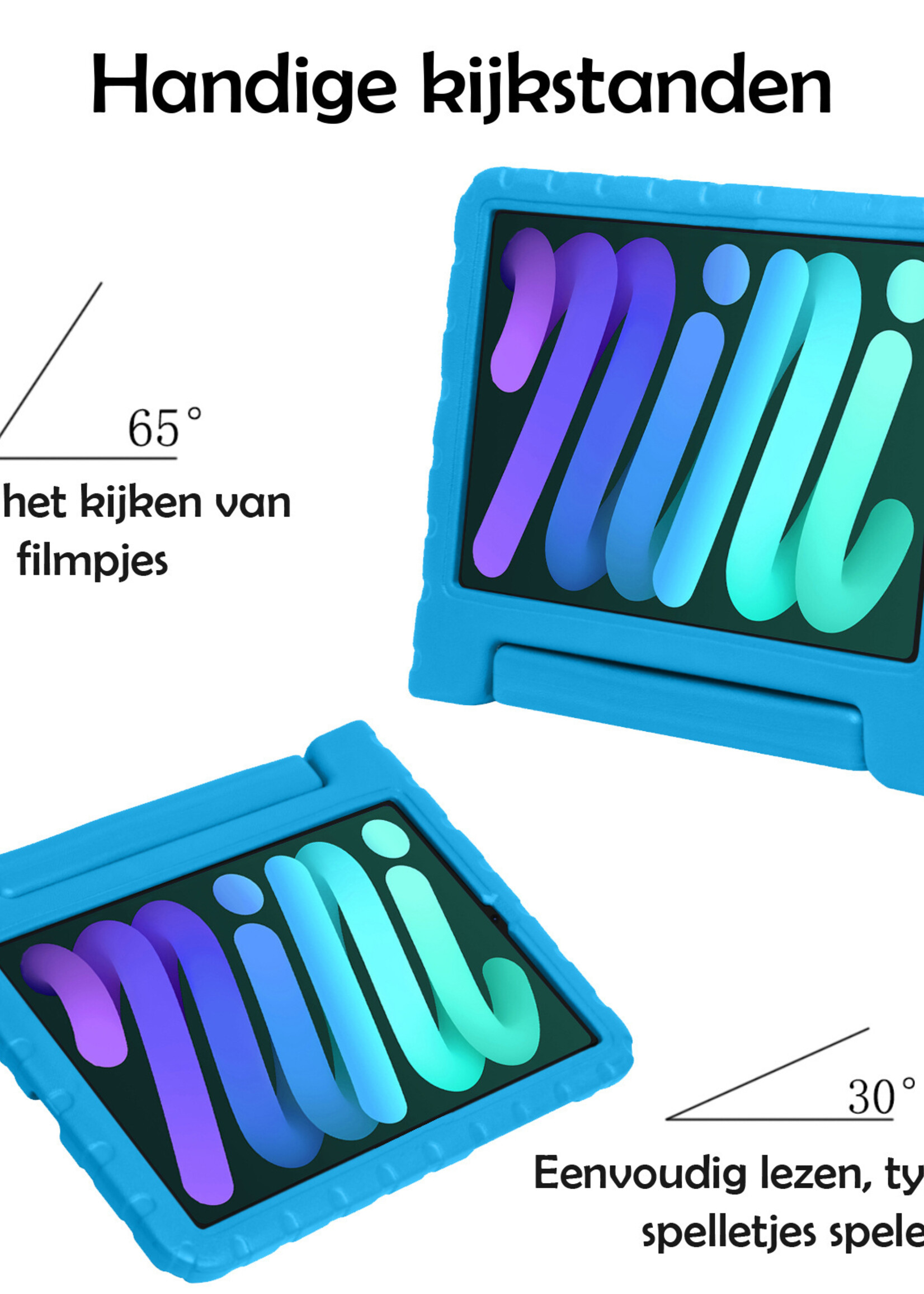 LUQ Hoes Geschikt voor iPad Mini 6 Hoes Kinder Hoesje Kids Case Kinderhoes Shockproof Met Screenprotector - Hoesje Geschikt voor iPad Mini 6 Hoesje Kidscase - Blauw