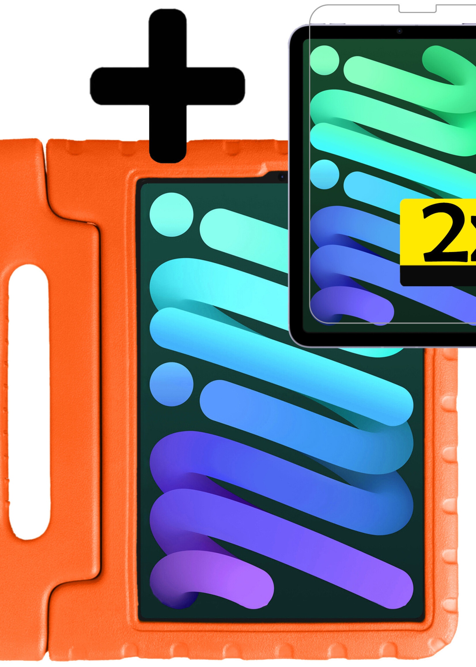 LUQ Hoes Geschikt voor iPad Mini 6 Hoes Kinder Hoesje Kids Case Kinderhoes Shockproof Met Screenprotector - Hoesje Geschikt voor iPad Mini 6 Hoesje Kidscase - Oranje