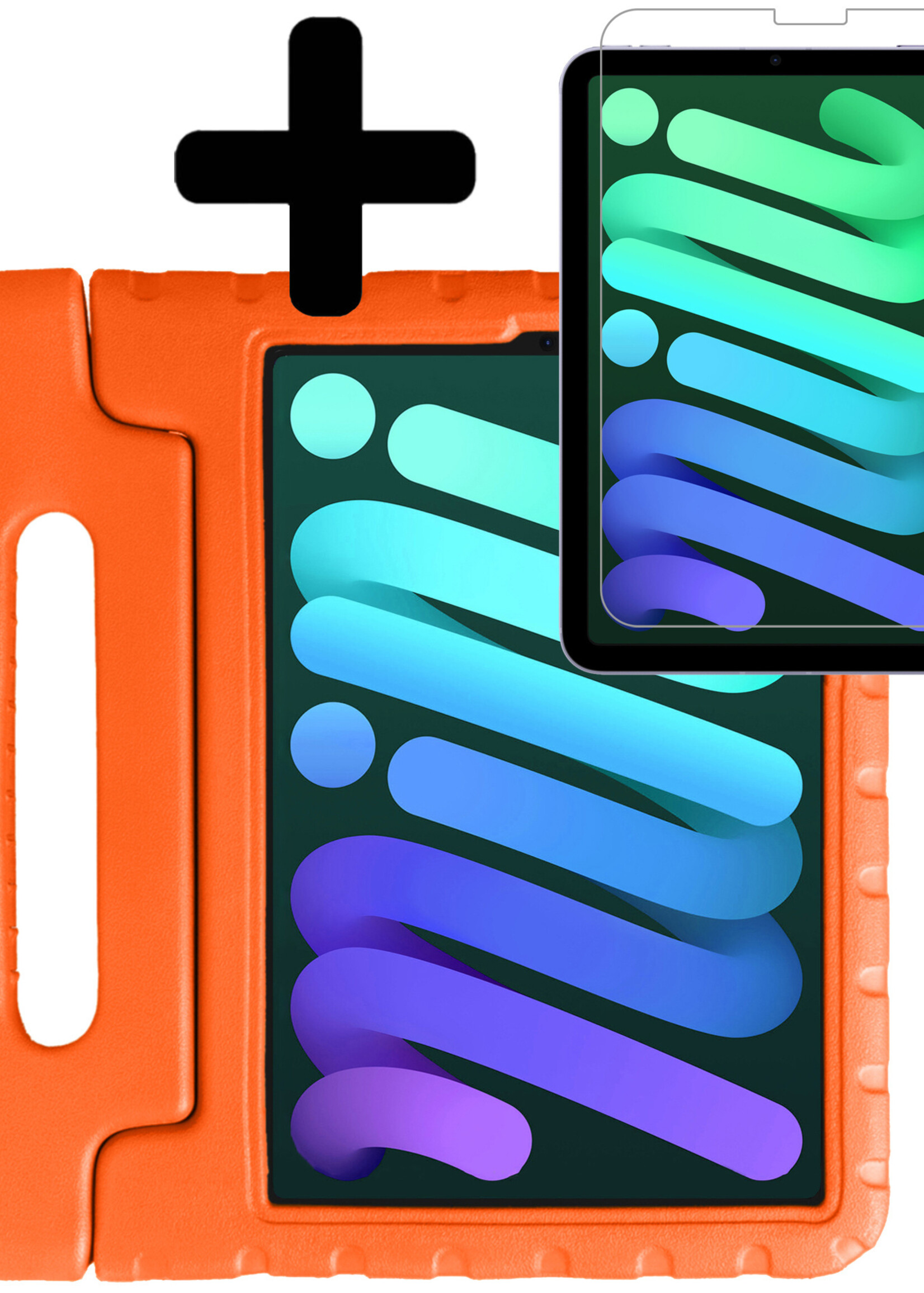 LUQ Hoes Geschikt voor iPad Mini 6 Hoes Kinder Hoesje Kids Case Kinderhoes Shockproof Met 2x Screenprotector - Hoesje Geschikt voor iPad Mini 6 Hoesje Kidscase - Oranje