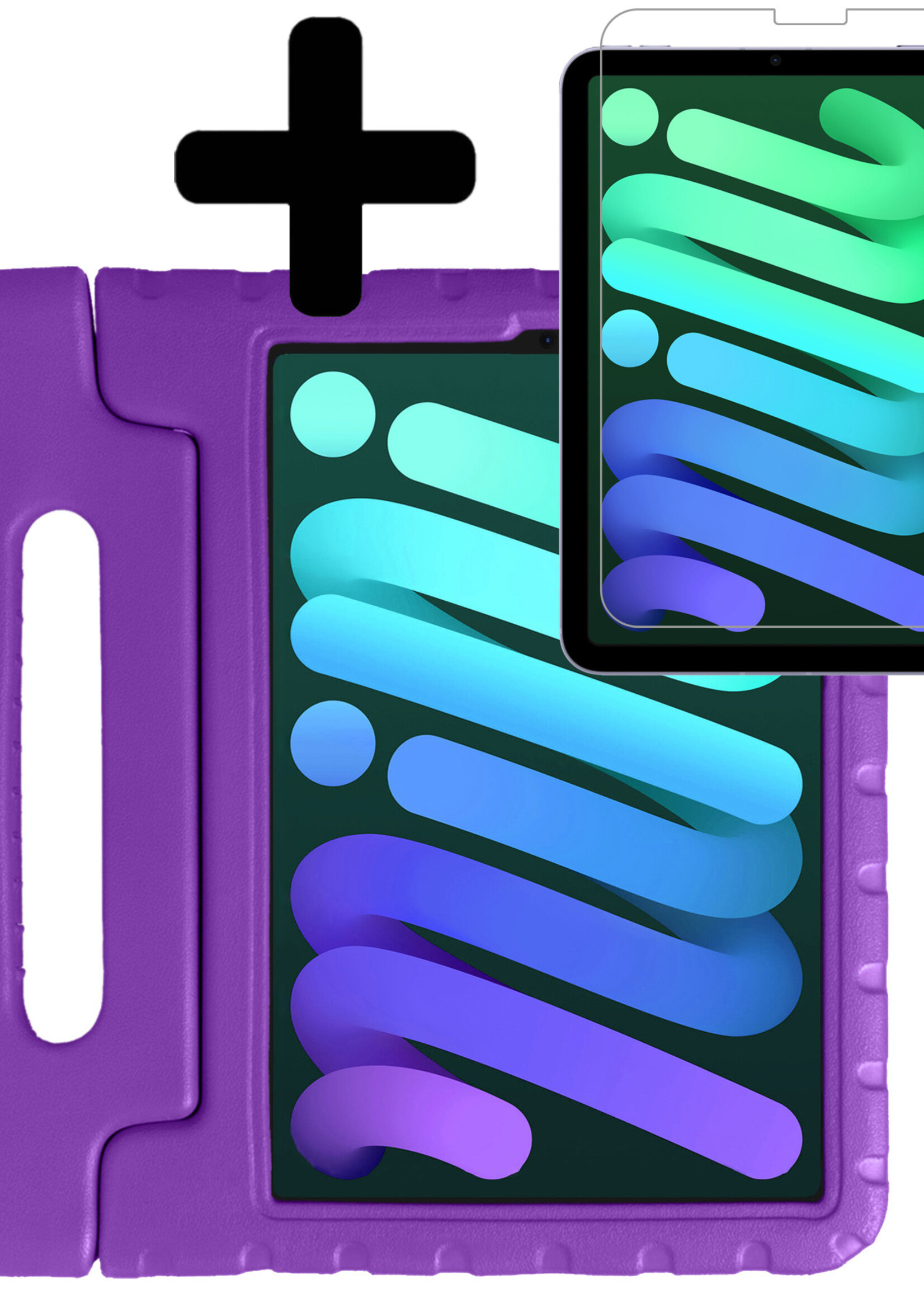 LUQ Hoes Geschikt voor iPad Mini 6 Hoes Kinder Hoesje Kids Case Kinderhoes Shockproof Met 2x Screenprotector - Hoesje Geschikt voor iPad Mini 6 Hoesje Kidscase - Paars