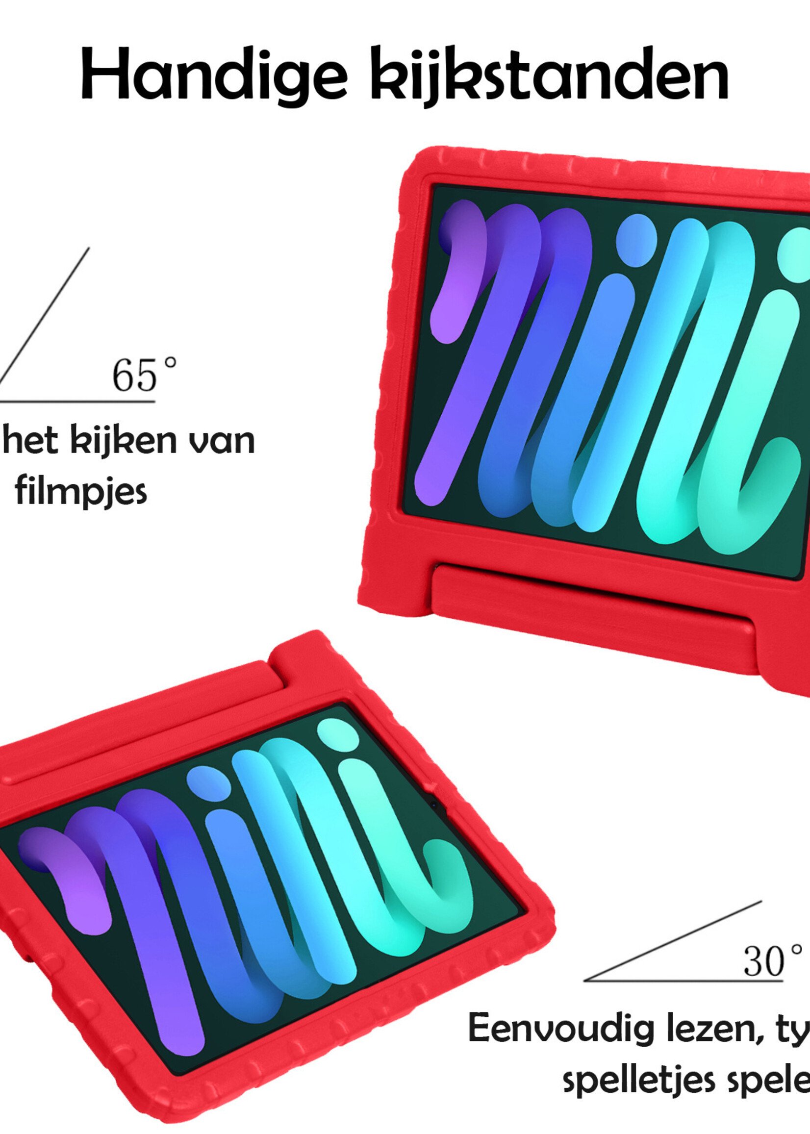 LUQ Hoes Geschikt voor iPad Mini 6 Hoes Kinder Hoesje Kids Case Kinderhoes Shockproof Met 2x Screenprotector - Hoesje Geschikt voor iPad Mini 6 Hoesje Kidscase - Rood