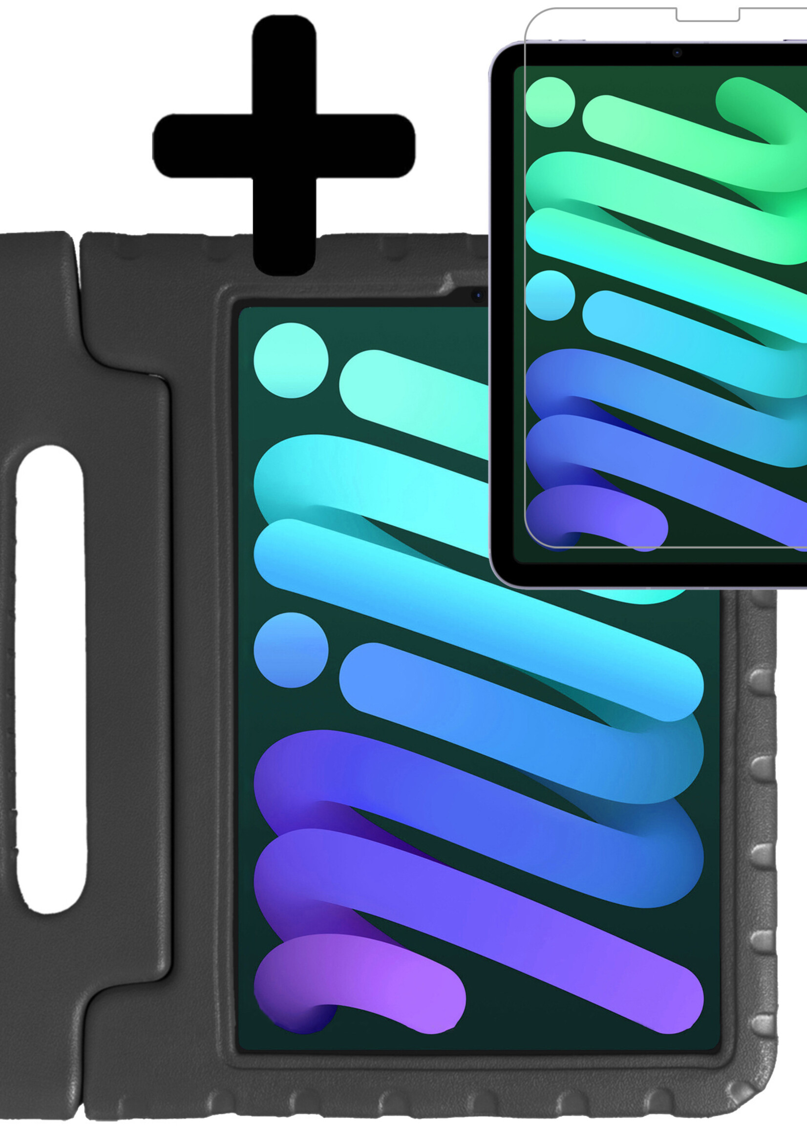 LUQ Hoes Geschikt voor iPad Mini 6 Hoes Kinder Hoesje Kids Case Kinderhoes Shockproof Met 2x Screenprotector - Hoesje Geschikt voor iPad Mini 6 Hoesje Kidscase - Zwart