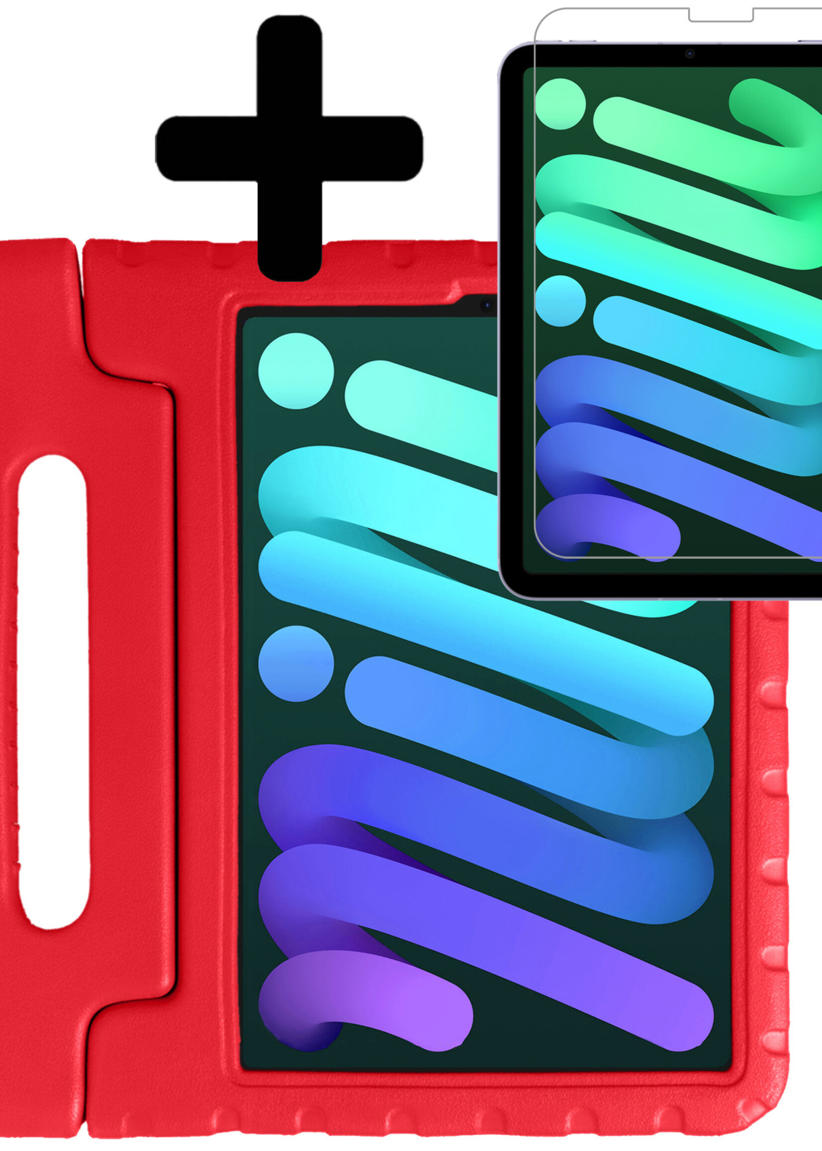 LUQ Hoes Geschikt voor iPad Mini 6 Hoes Kinder Hoesje Kids Case Kinderhoes Shockproof Met Screenprotector - Hoesje Geschikt voor iPad Mini 6 Hoesje Kidscase - Rood