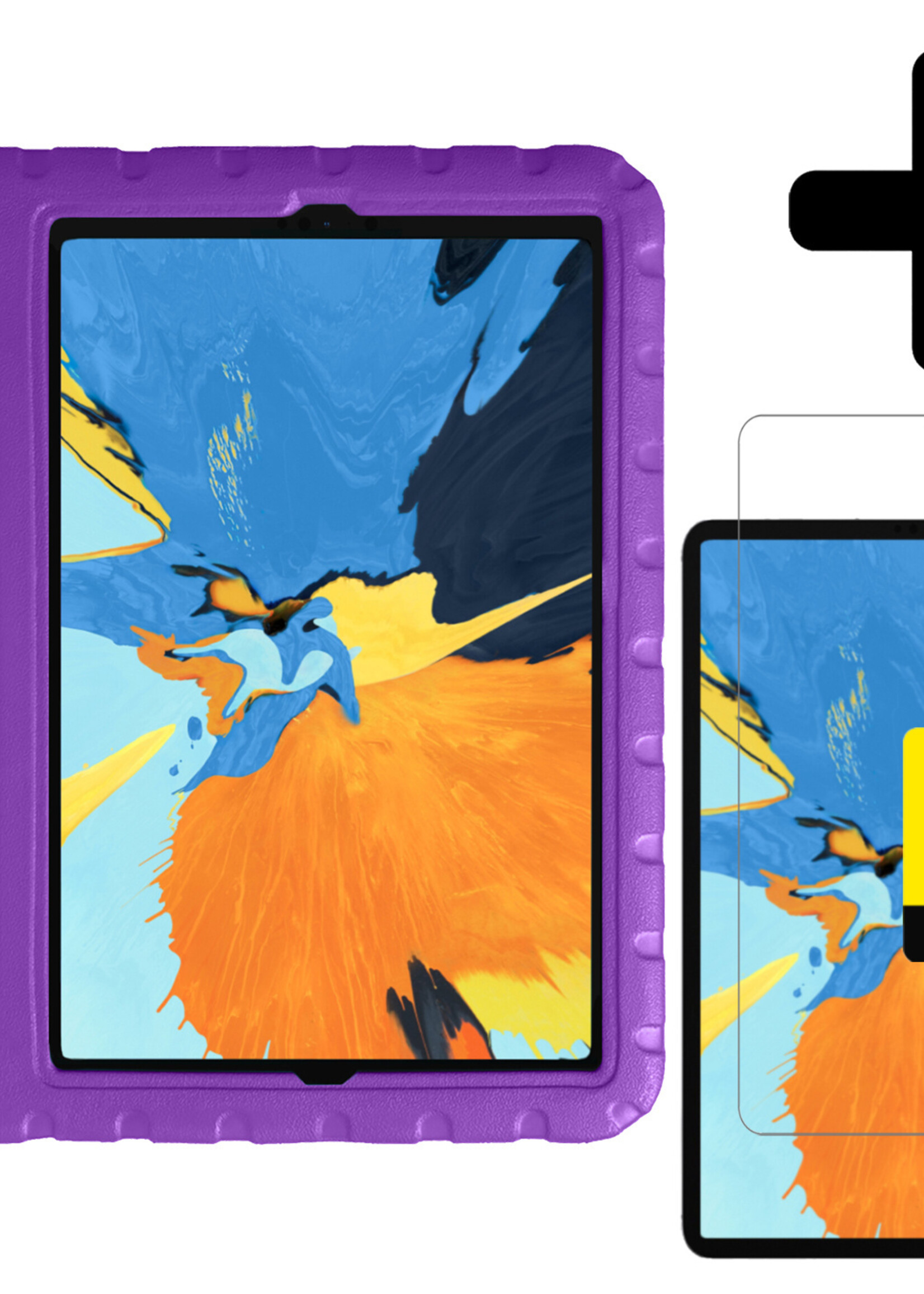 LUQ Hoes Geschikt voor iPad Pro 2018 (11 inch) Hoes Kinder Hoesje Kids Case Kinderhoes Shockproof Met 2x Screenprotector - Hoesje Geschikt voor iPad Pro 11 inch (2018) Hoesje Kidscase - Paars