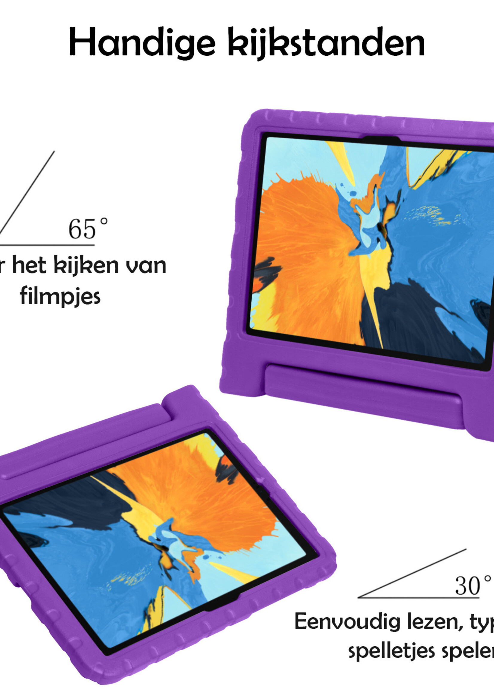 LUQ Hoes Geschikt voor iPad Pro 2021 (11 inch) Hoes Kinder Hoesje Kids Case Kinderhoes Shockproof Met 2x Screenprotector - Hoesje Geschikt voor iPad Pro 11 inch (2021) Hoesje Kidscase - Paars