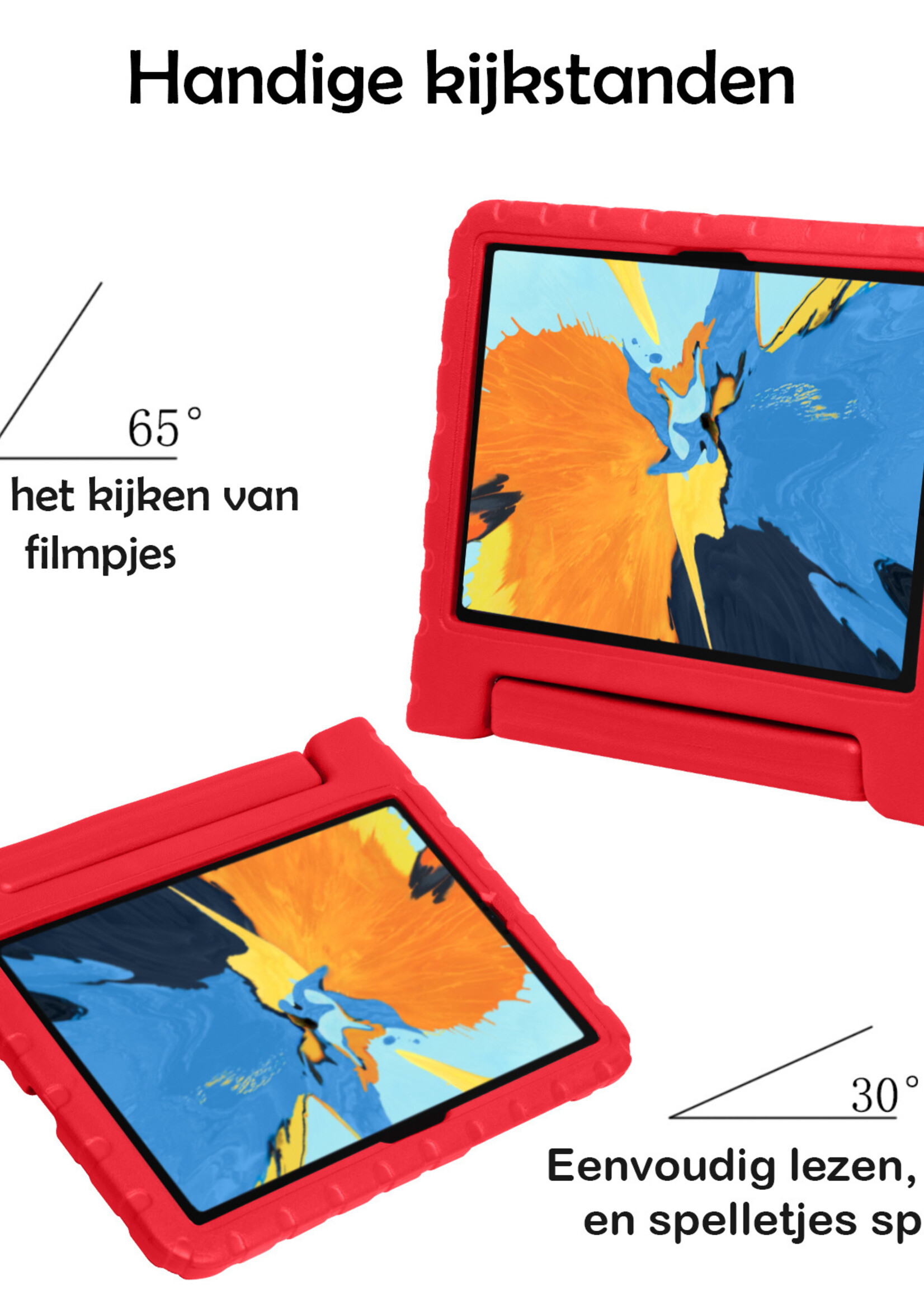 LUQ Hoes Geschikt voor iPad Pro 2021 (11 inch) Hoes Kinder Hoesje Kids Case Kinderhoes Shockproof Met 2x Screenprotector - Hoesje Geschikt voor iPad Pro 11 inch (2021) Hoesje Kidscase - Rood