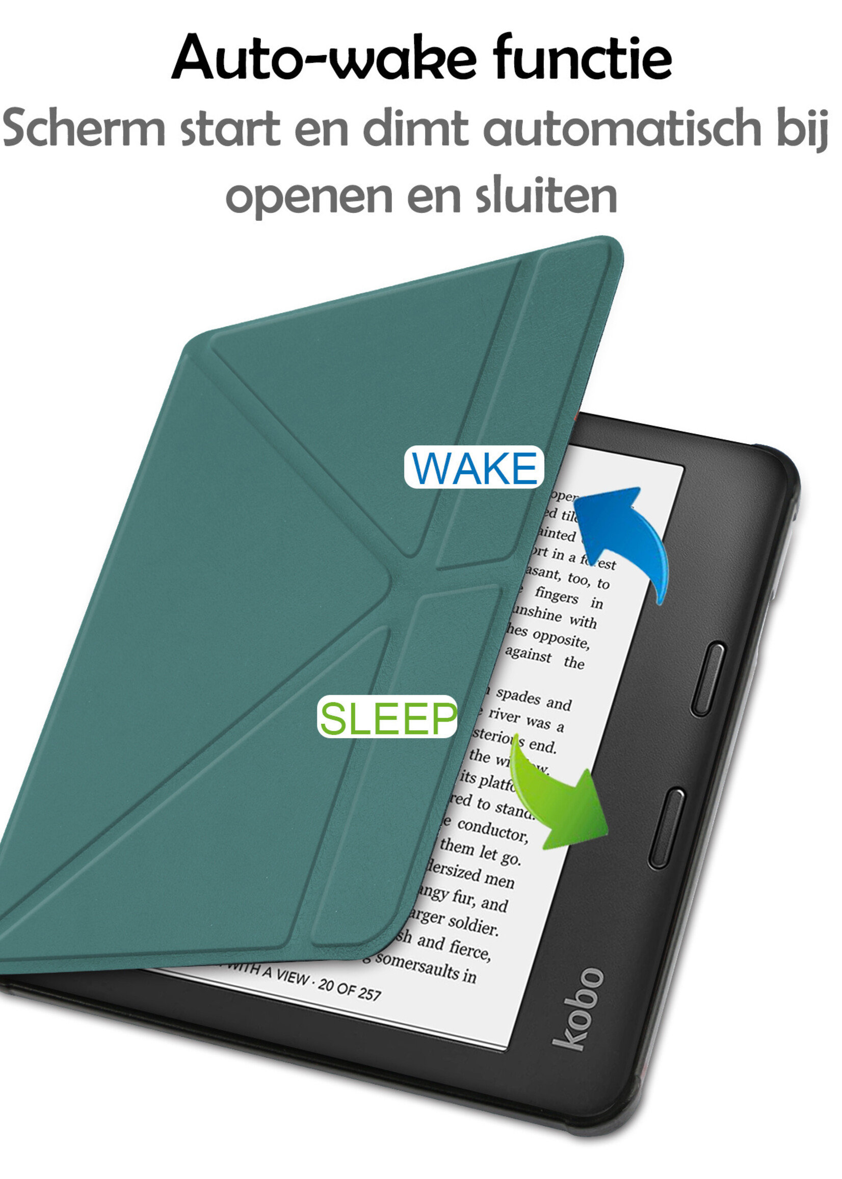 LUQ Hoesje Geschikt voor Kobo Libra 2 Hoes Bescherm Hoesje Case Luxe Sleep Cover - Donkergroen