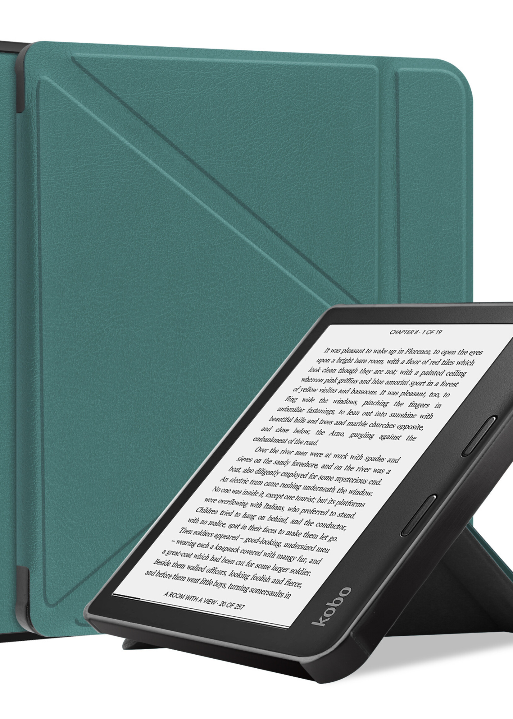 LUQ Hoesje Geschikt voor Kobo Libra 2 Hoes Bescherm Hoesje Case Luxe Sleep Cover - Donkergroen