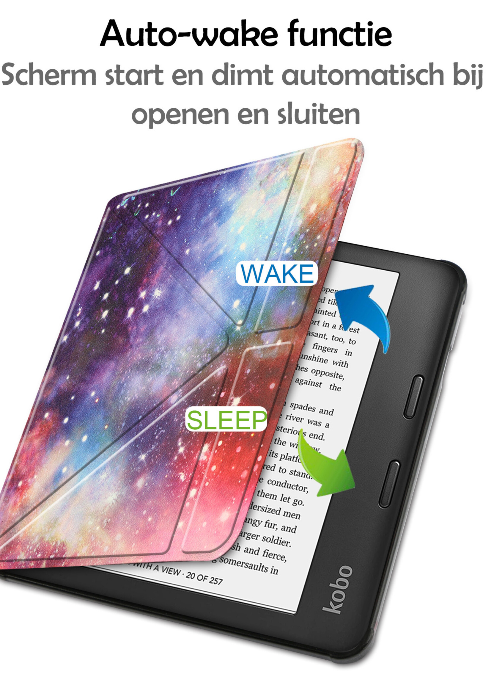 LUQ Hoesje Geschikt voor Kobo Libra 2 Hoes Bescherm Hoesje Case Luxe Sleep Cover - Galaxy