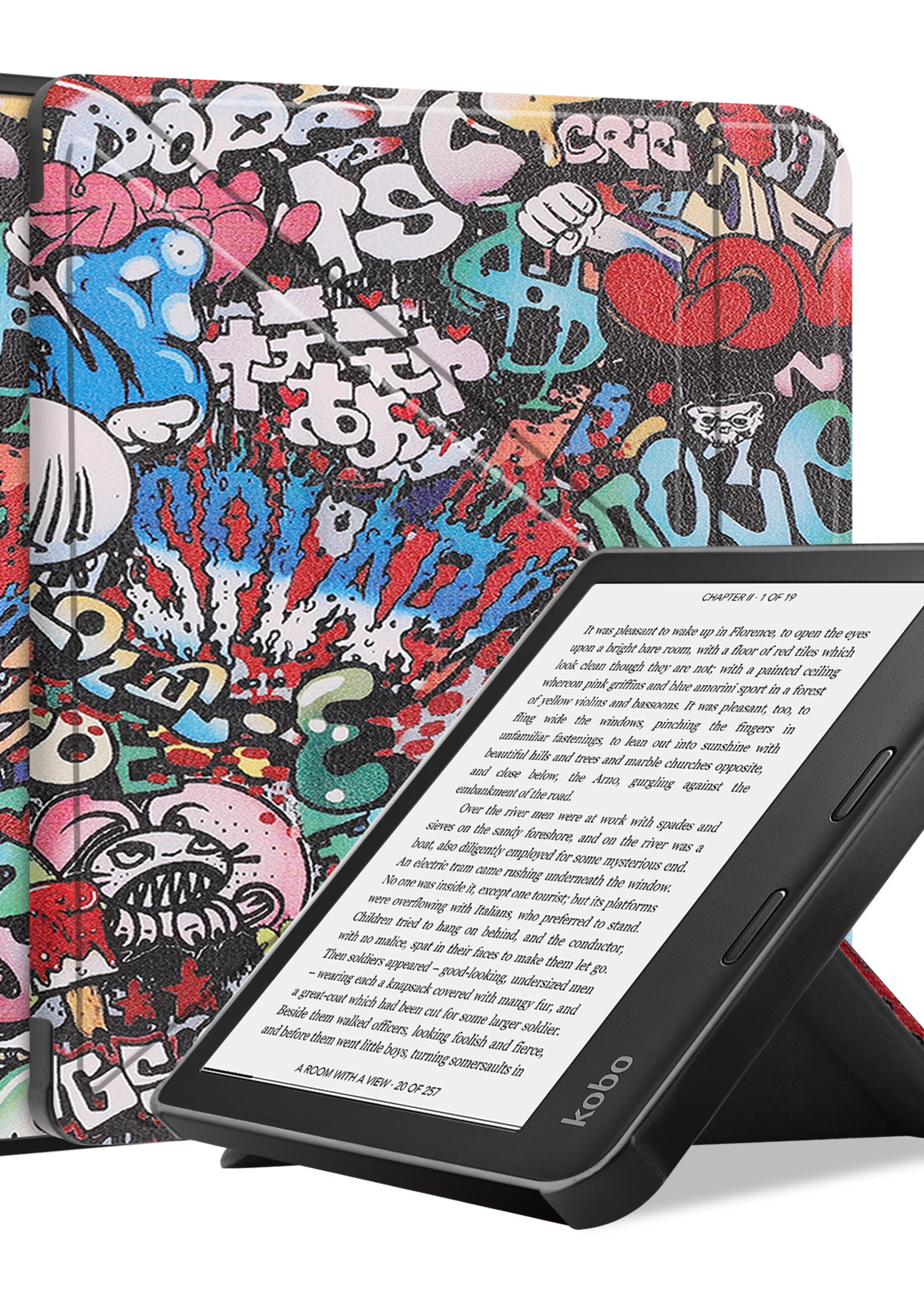 LUQ Hoesje Geschikt voor Kobo Libra 2 Hoes Bescherm Hoesje Case Luxe Sleep Cover - Graffity