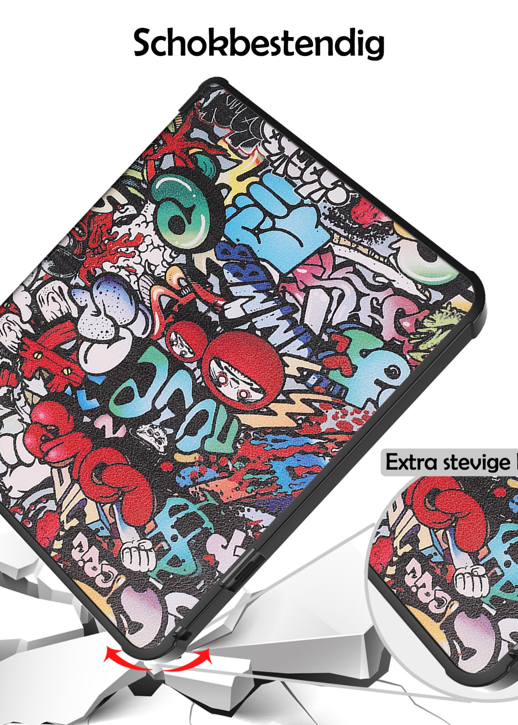 LUQ Hoesje Geschikt voor Kobo Libra 2 Hoes Bescherm Hoesje Case Luxe Sleep Cover - Graffity