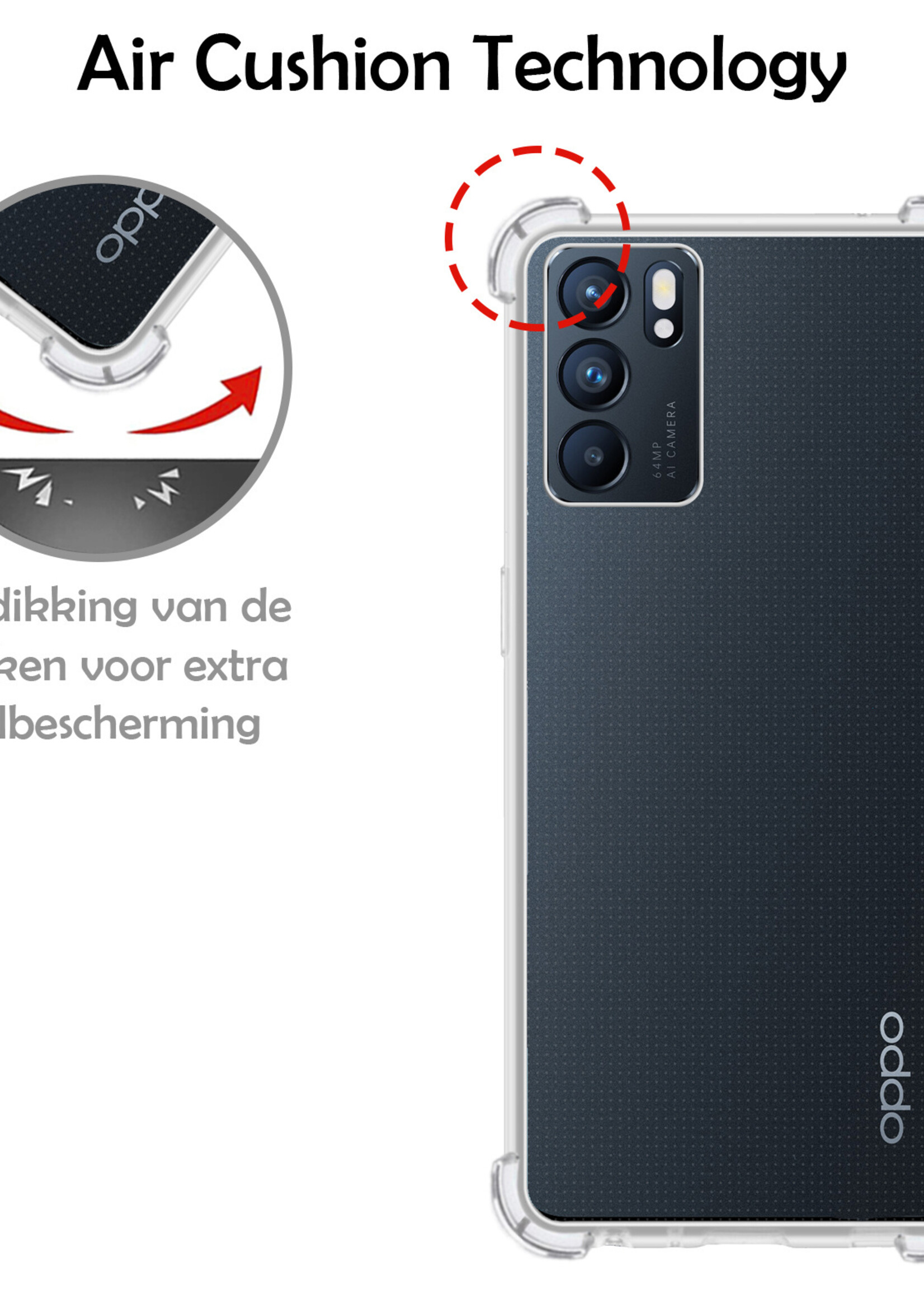 LUQ Hoesje Geschikt voor OPPO Reno 6 Hoesje Shockproof Case Siliconen - Hoes Geschikt voor OPPO Reno 6 Hoes Cover Siliconen - Transparant