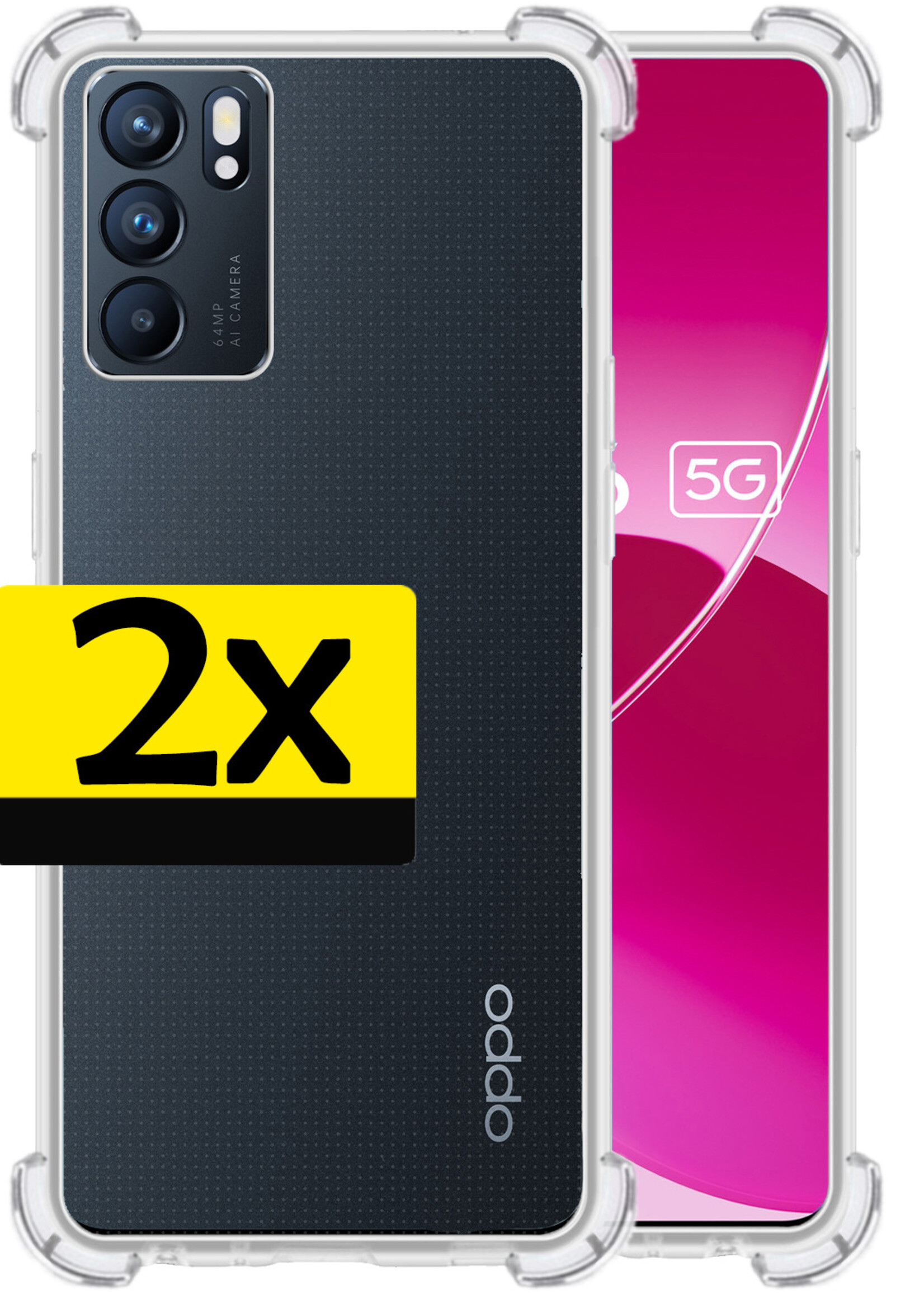 LUQ Hoesje Geschikt voor OPPO Reno 6 Hoesje Shockproof Case Siliconen - Hoes Geschikt voor OPPO Reno 6 Hoes Cover Siliconen - Transparant - 2 Stuks