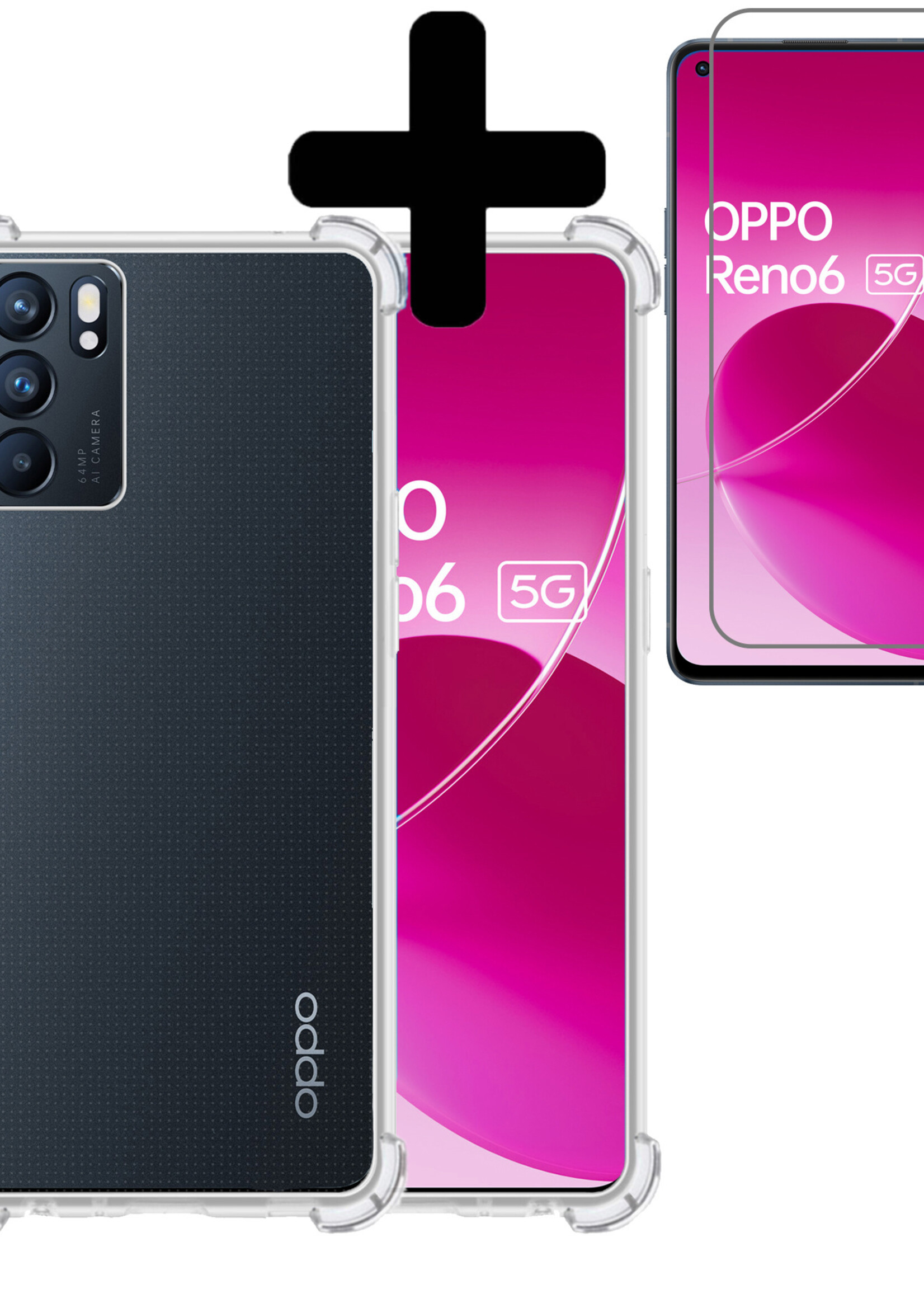 LUQ Hoesje Geschikt voor OPPO Reno 6 Hoesje Shockproof Case Siliconen Met Screenprotector - Hoes Geschikt voor OPPO Reno 6 Hoes Cover Siliconen - Transparant