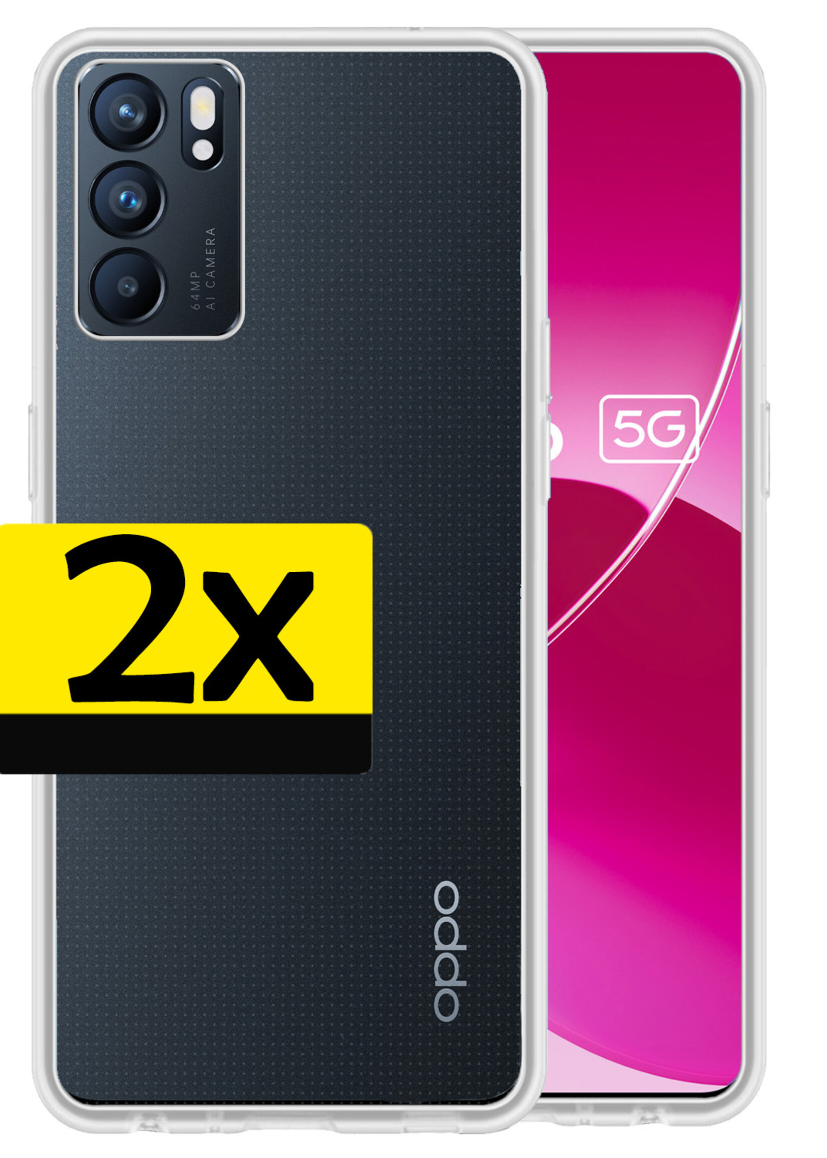 LUQ Hoesje Geschikt voor OPPO Reno 6 Hoesje Siliconen Case - Hoes Geschikt voor OPPO Reno 6 Hoes Siliconen - Transparant - 2 Stuks