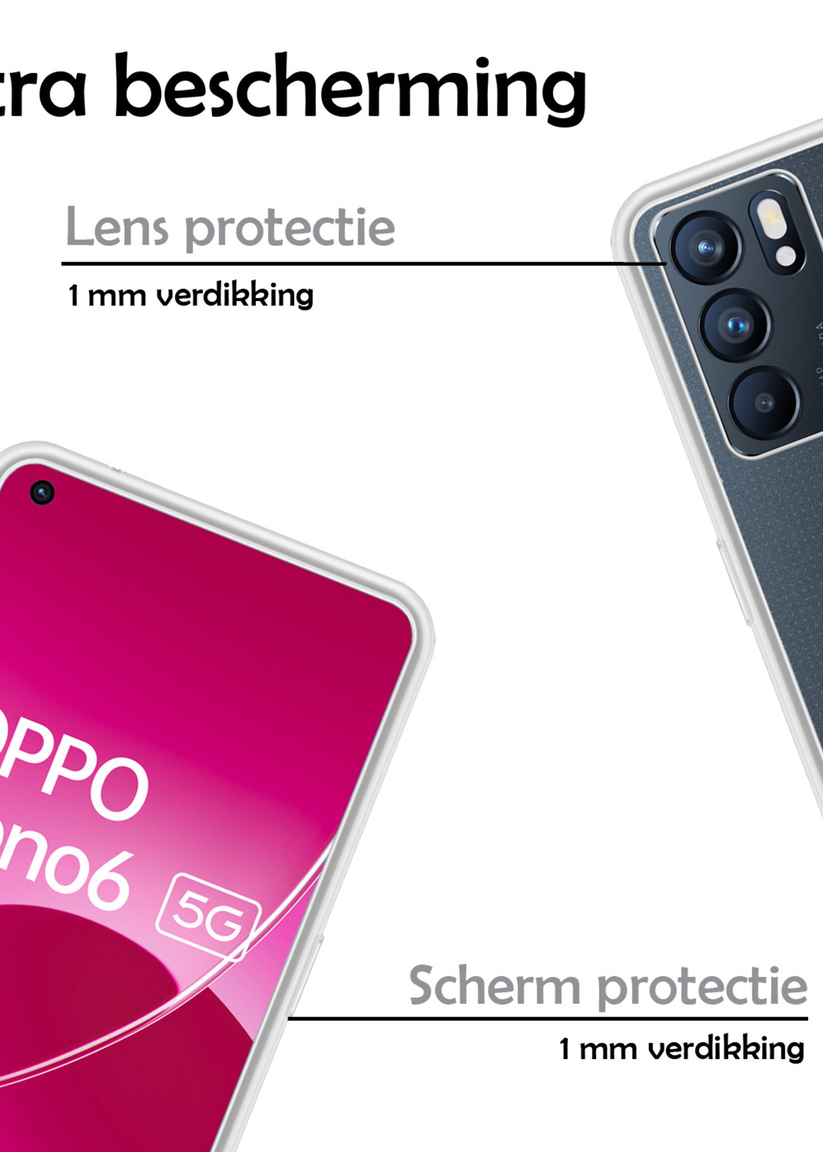 LUQ Hoesje Geschikt voor OPPO Reno 6 Hoesje Siliconen Case - Hoes Geschikt voor OPPO Reno 6 Hoes Siliconen - Transparant - 2 Stuks