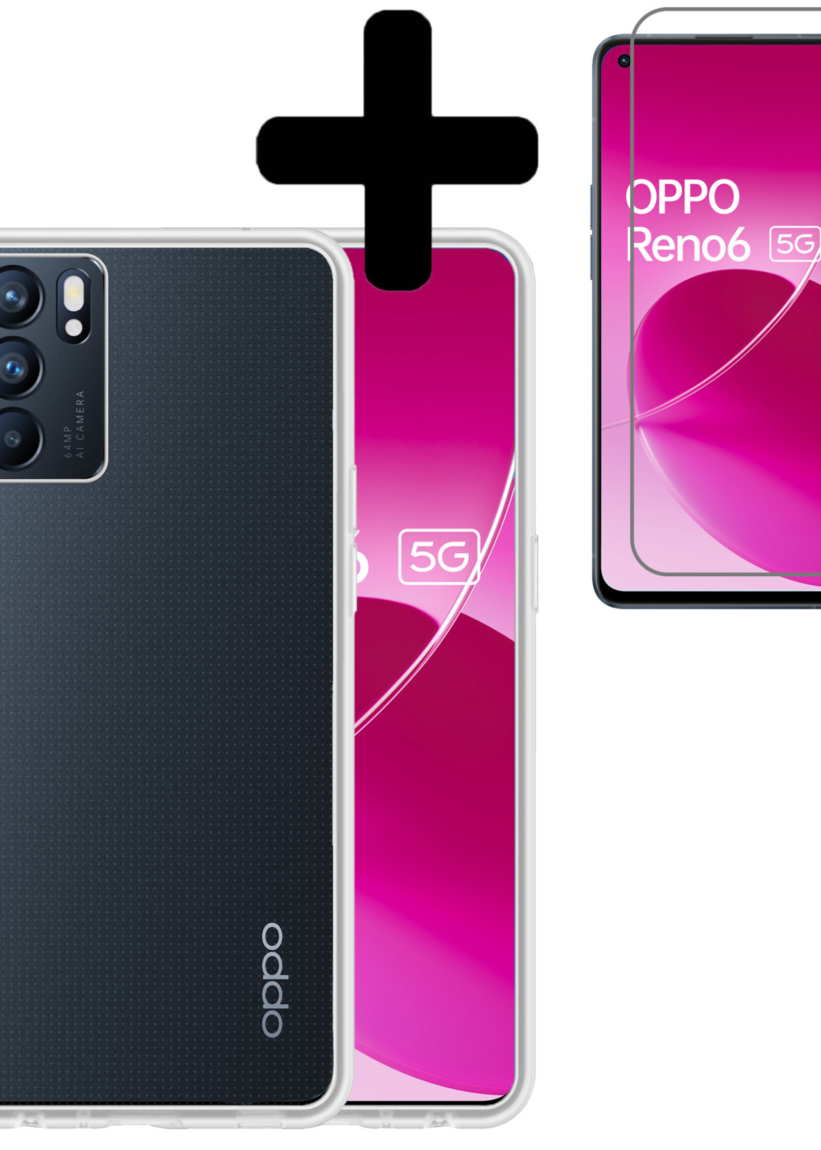 LUQ Hoesje Geschikt voor OPPO Reno 6 Hoesje Siliconen Case Met Screenprotector - Hoes Geschikt voor OPPO Reno 6 Hoes Siliconen - Transparant