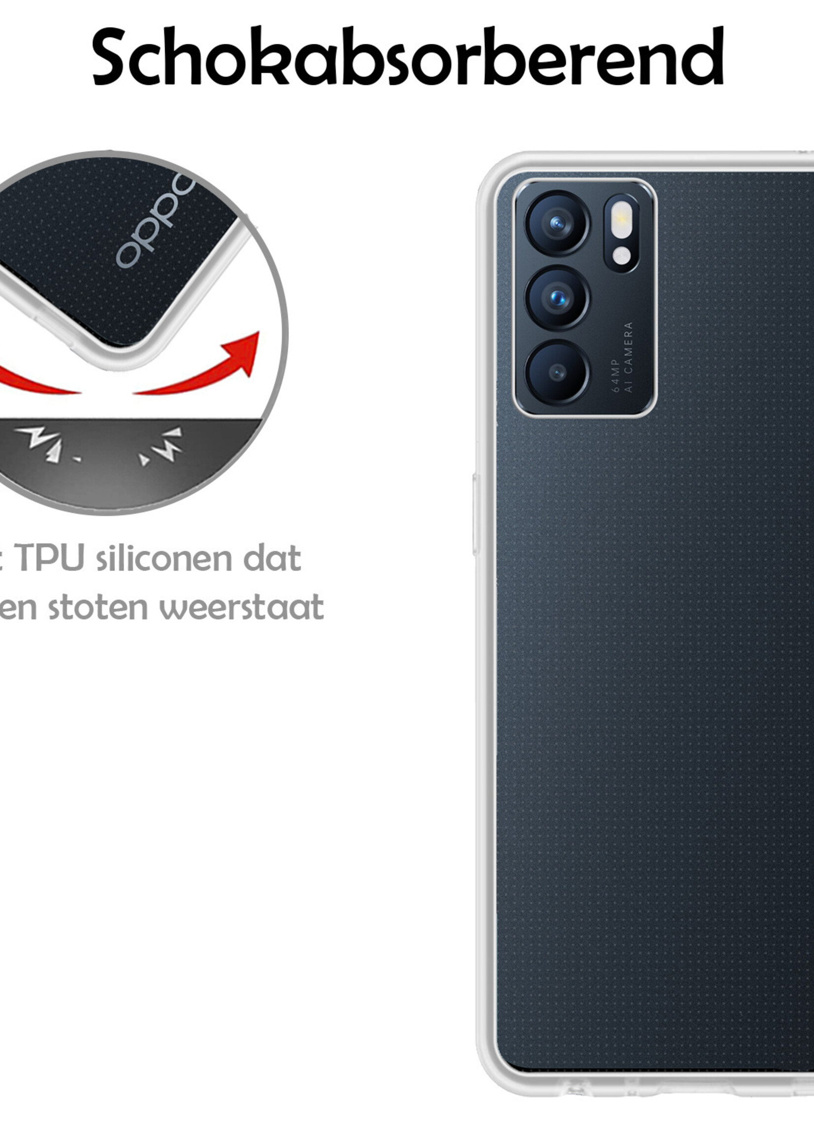 LUQ Hoesje Geschikt voor OPPO Reno 6 Hoesje Siliconen Case Met Screenprotector - Hoes Geschikt voor OPPO Reno 6 Hoes Siliconen - Transparant