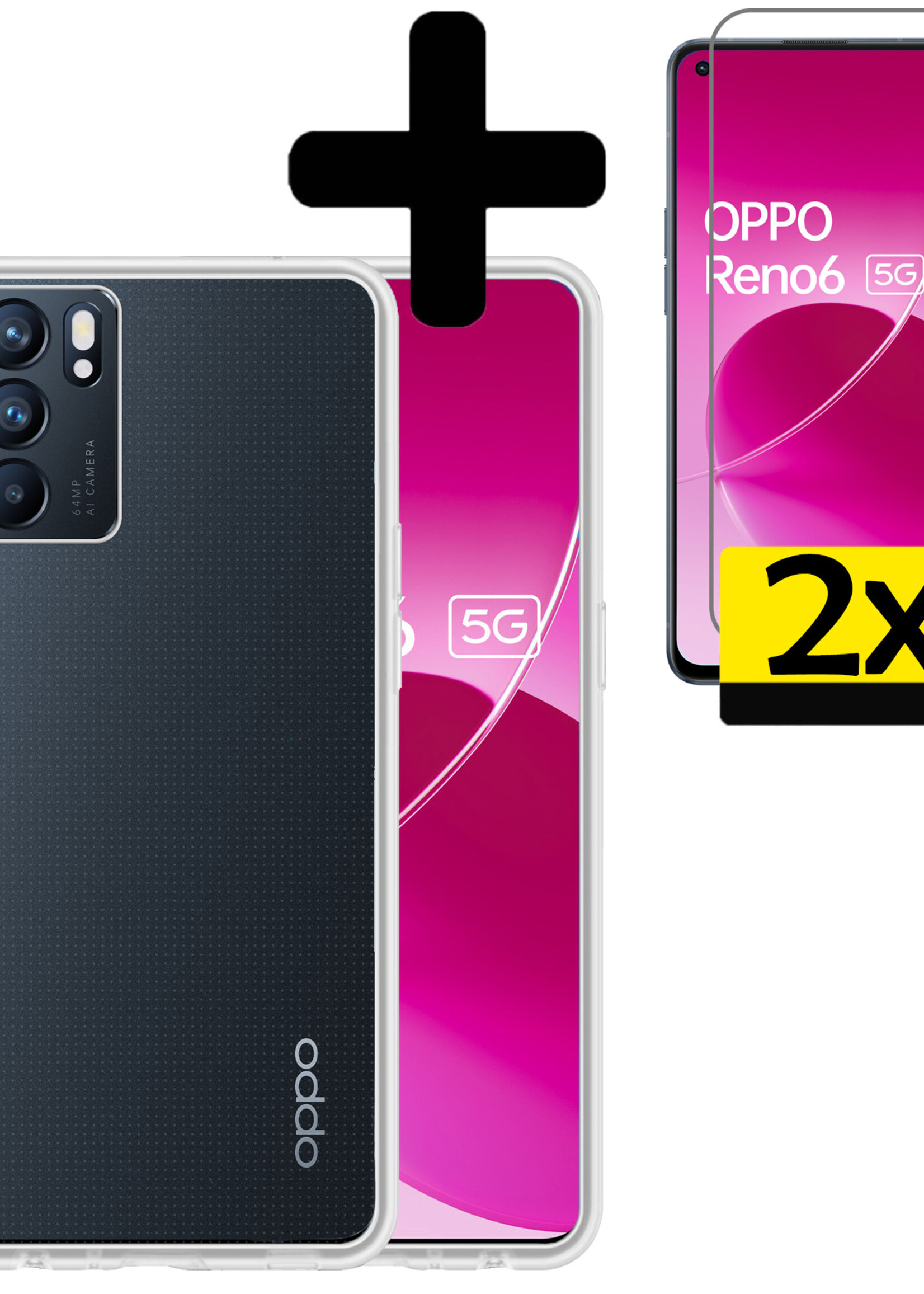 LUQ Hoesje Geschikt voor OPPO Reno 6 Hoesje Siliconen Case Met 2x Screenprotector - Hoes Geschikt voor OPPO Reno 6 Hoes Siliconen - Transparant