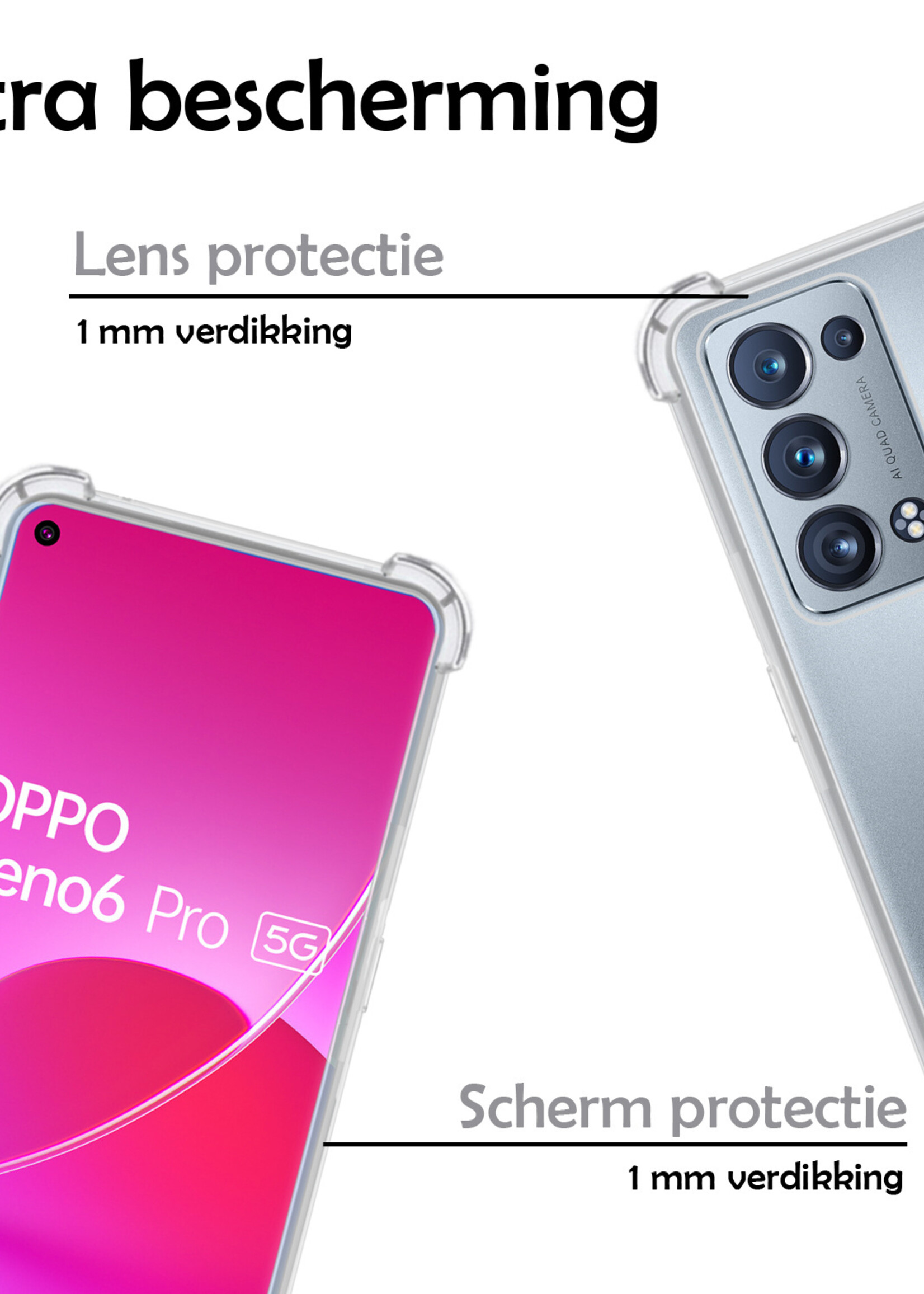 LUQ Hoesje Geschikt voor OPPO Reno 6 Pro Hoesje Shockproof Case Siliconen - Hoes Geschikt voor OPPO Reno 6 Pro Hoes Cover Siliconen - Transparant